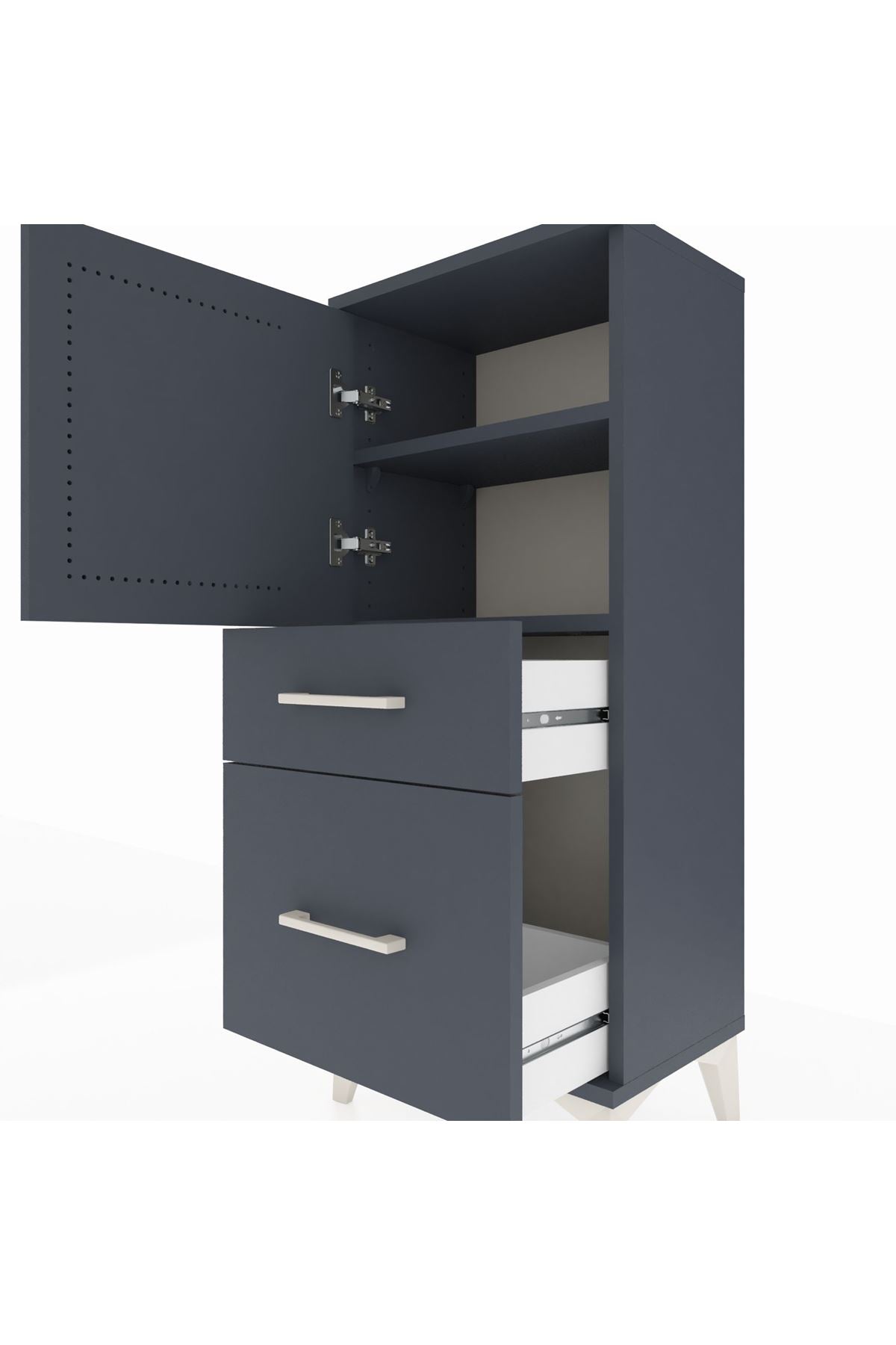 Arges Komodin 2 Raflı 2 Çekmeceli Tek Kapaklı 44x30x106 Antrasit-Antrasit