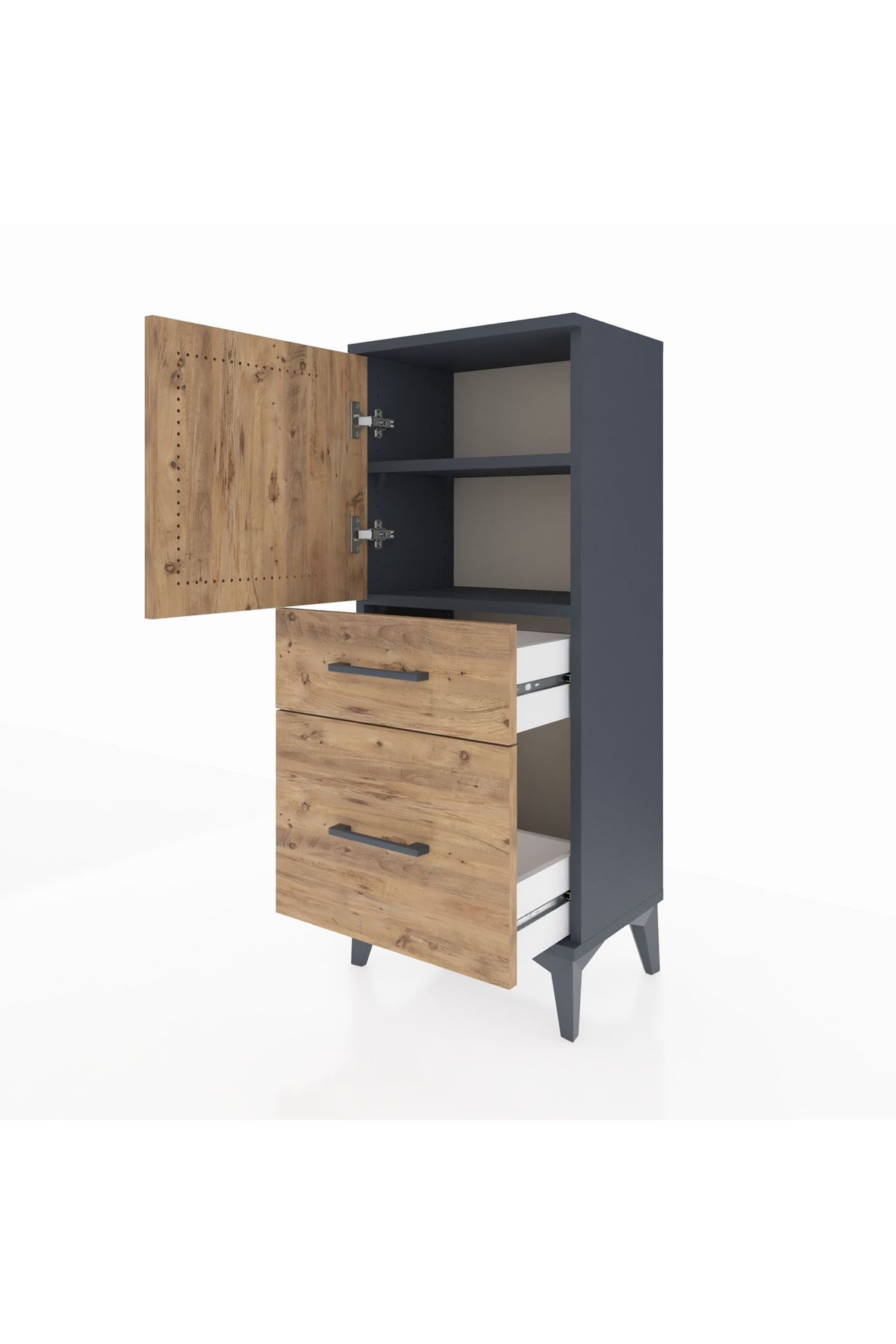 Arges Komodin 2 Raflı 2 Çekmeceli Tek Kapaklı 44x30x106 Antrasit-Çam