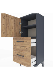 Arges Komodin 2 Raflı 2 Çekmeceli Tek Kapaklı 44x30x106 Antrasit-Çam