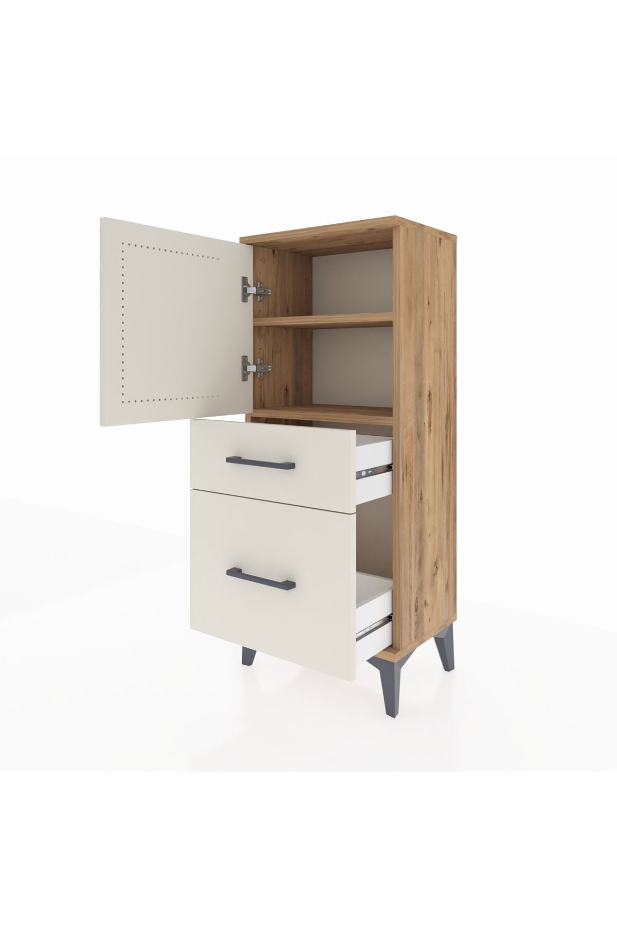 Arges Komodin 2 Raflı 2 Çekmeceli Tek Kapaklı 44x30x106 Çam-Aytaşı