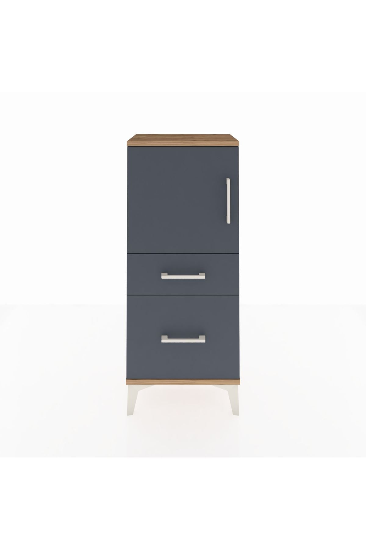 Arges Komodin 2 Raflı 2 Çekmeceli Tek Kapaklı 44x30x106 Çam-Antrasit