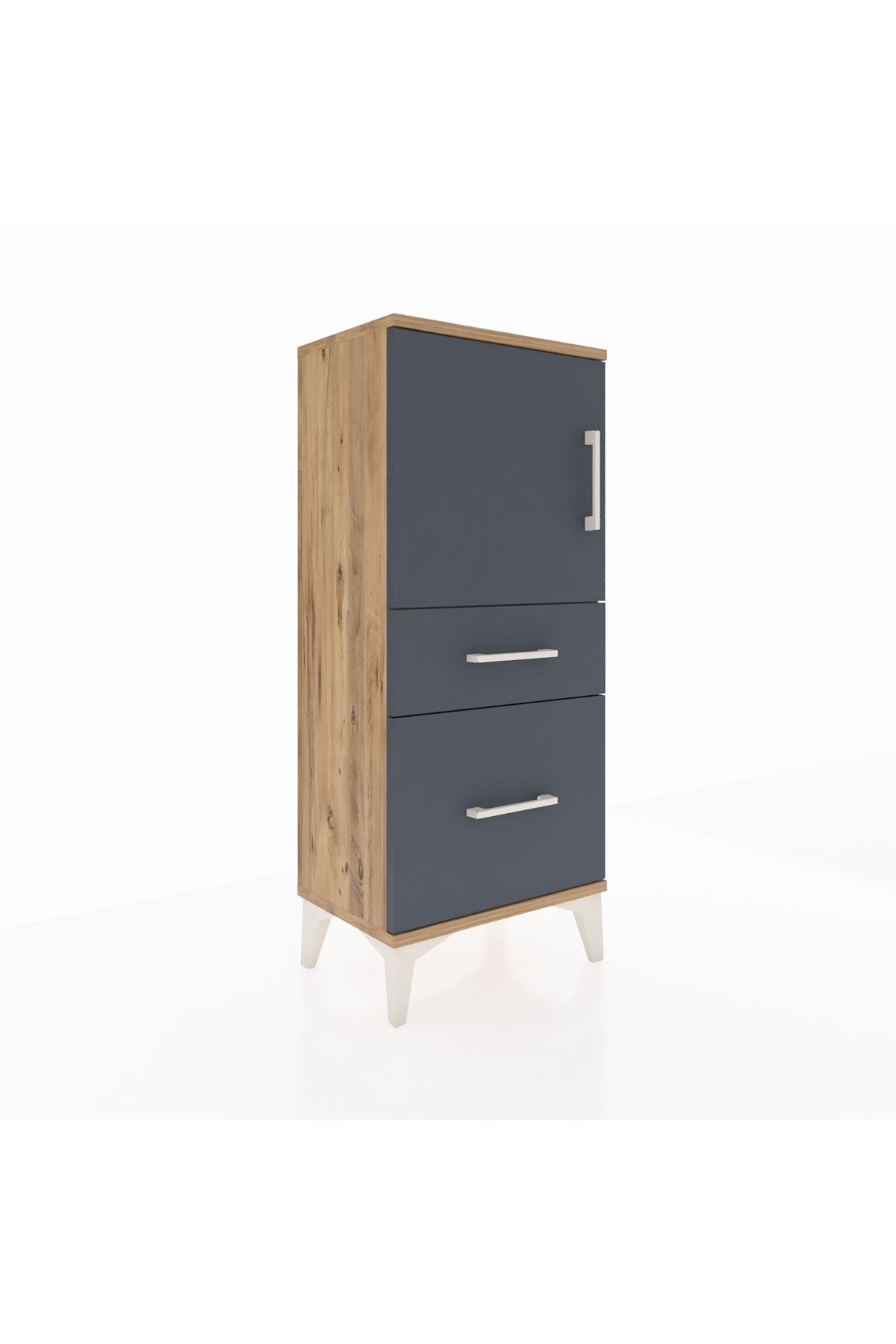 Arges Komodin 2 Raflı 2 Çekmeceli Tek Kapaklı 44x30x106 Çam-Antrasit