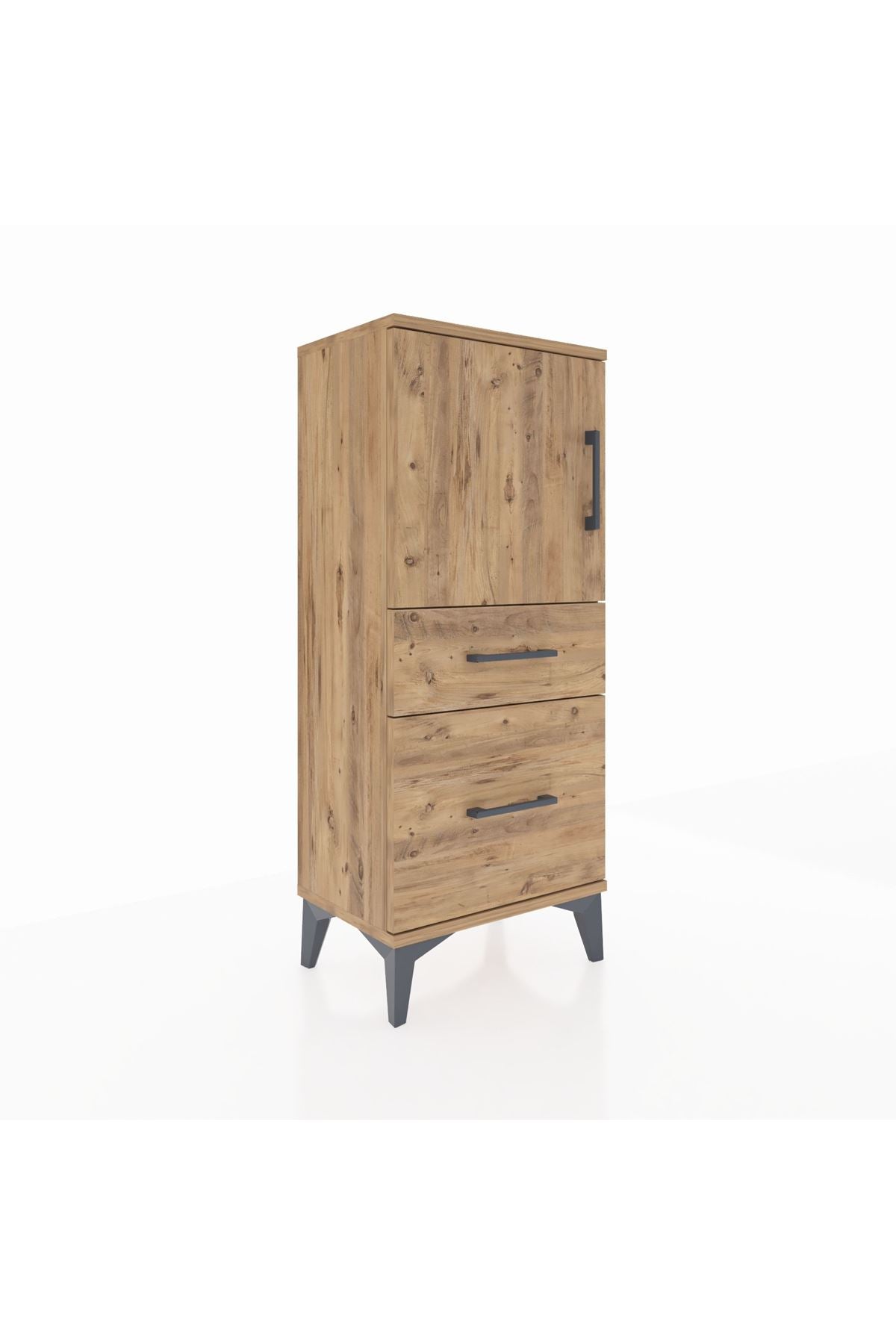 Arges Komodin 2 Raflı 2 Çekmeceli Tek Kapaklı 44x30x106 Çam-Çam