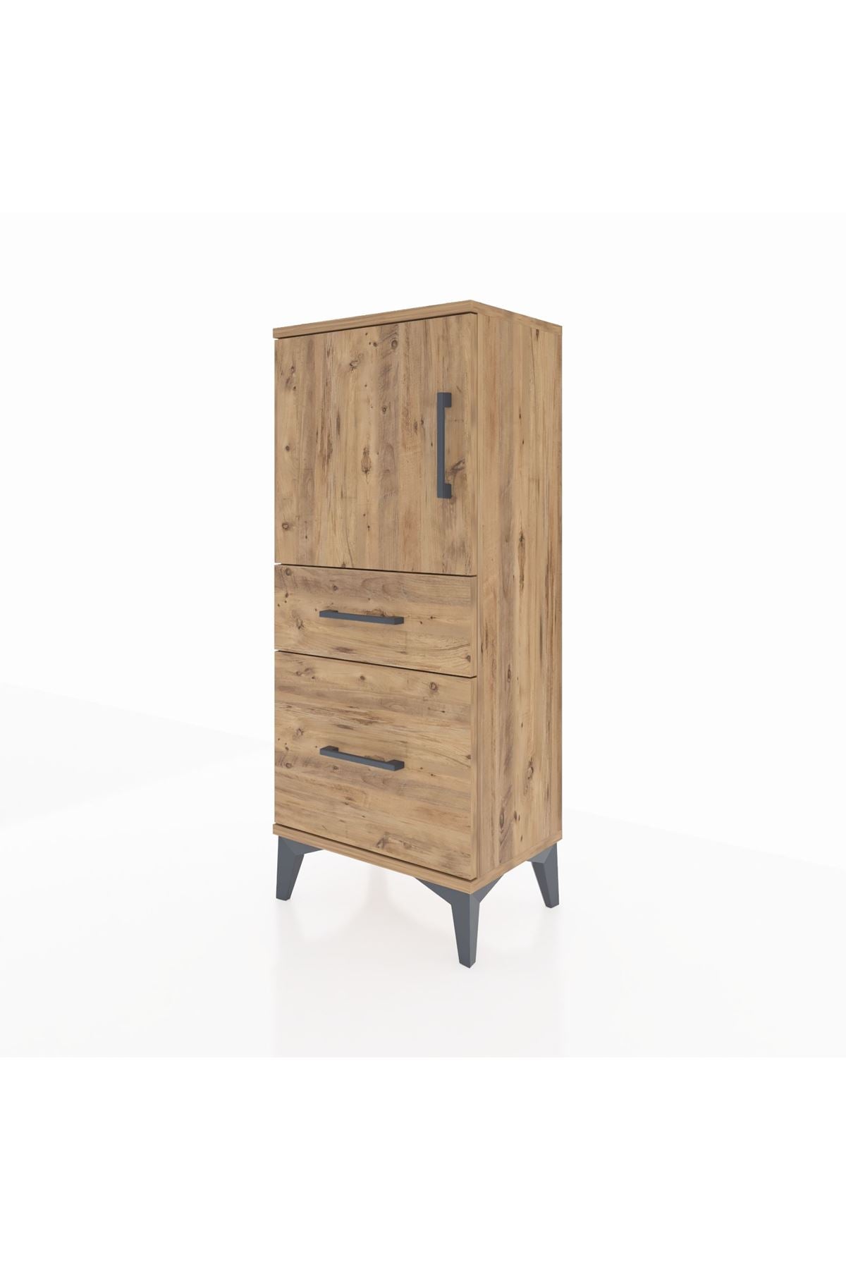 Arges Komodin 2 Raflı 2 Çekmeceli Tek Kapaklı 44x30x106 Çam-Çam