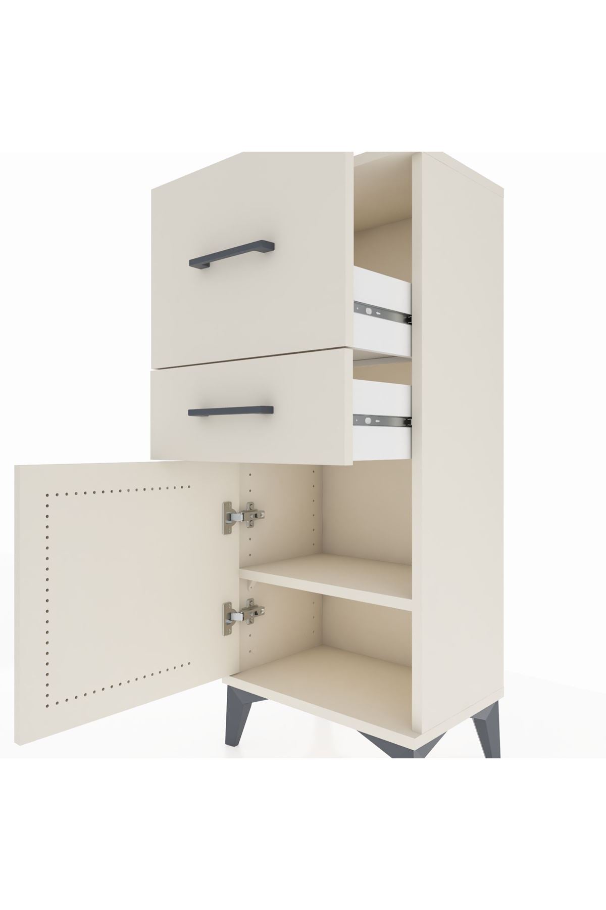 Arges Komodin Tek Raflı 2 Çekmeceli Tek Kapaklı 44x30x106 Aytaşı-Aytaşı