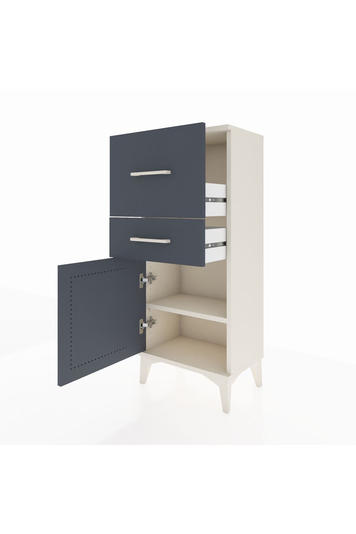 Arges Komodin Tek Raflı 2 Çekmeceli Tek Kapaklı 44x30x106 Aytaşı-Antrasit