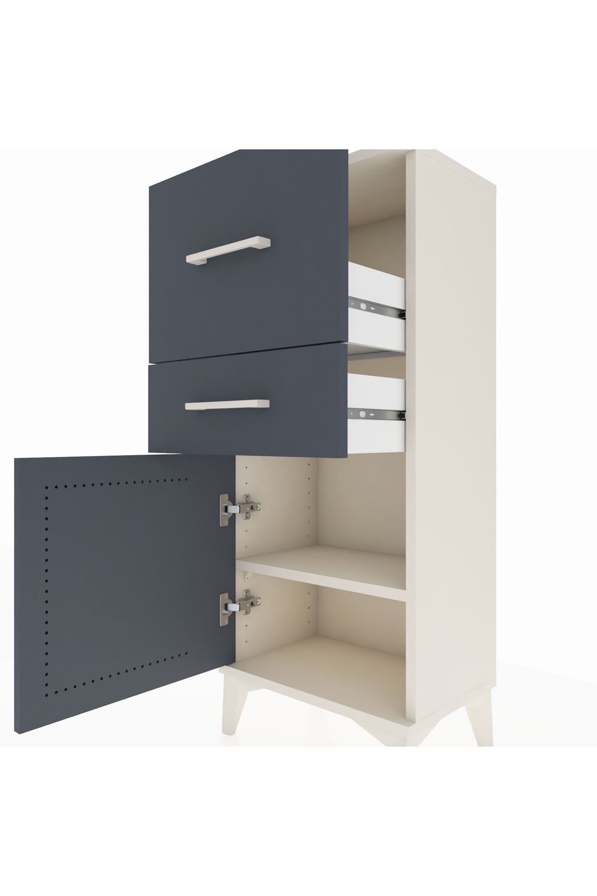 Arges Komodin Tek Raflı 2 Çekmeceli Tek Kapaklı 44x30x106 Aytaşı-Antrasit