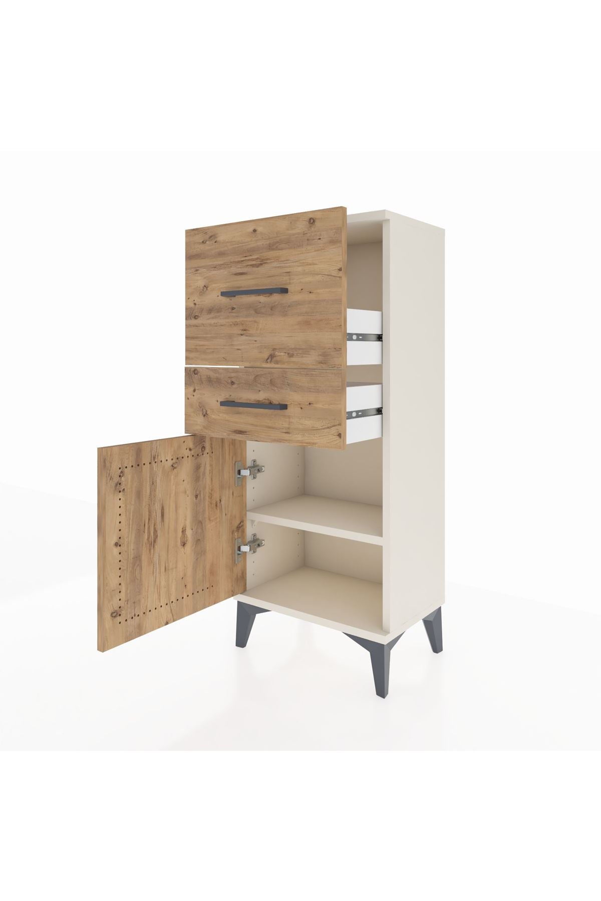 Arges Komodin Tek Raflı 2 Çekmeceli Tek Kapaklı 44x30x106 Aytaşı-Çam