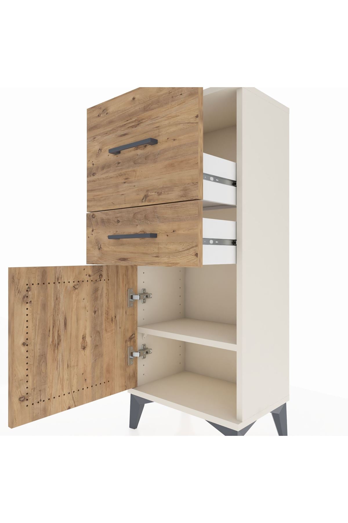 Arges Komodin Tek Raflı 2 Çekmeceli Tek Kapaklı 44x30x106 Aytaşı-Çam