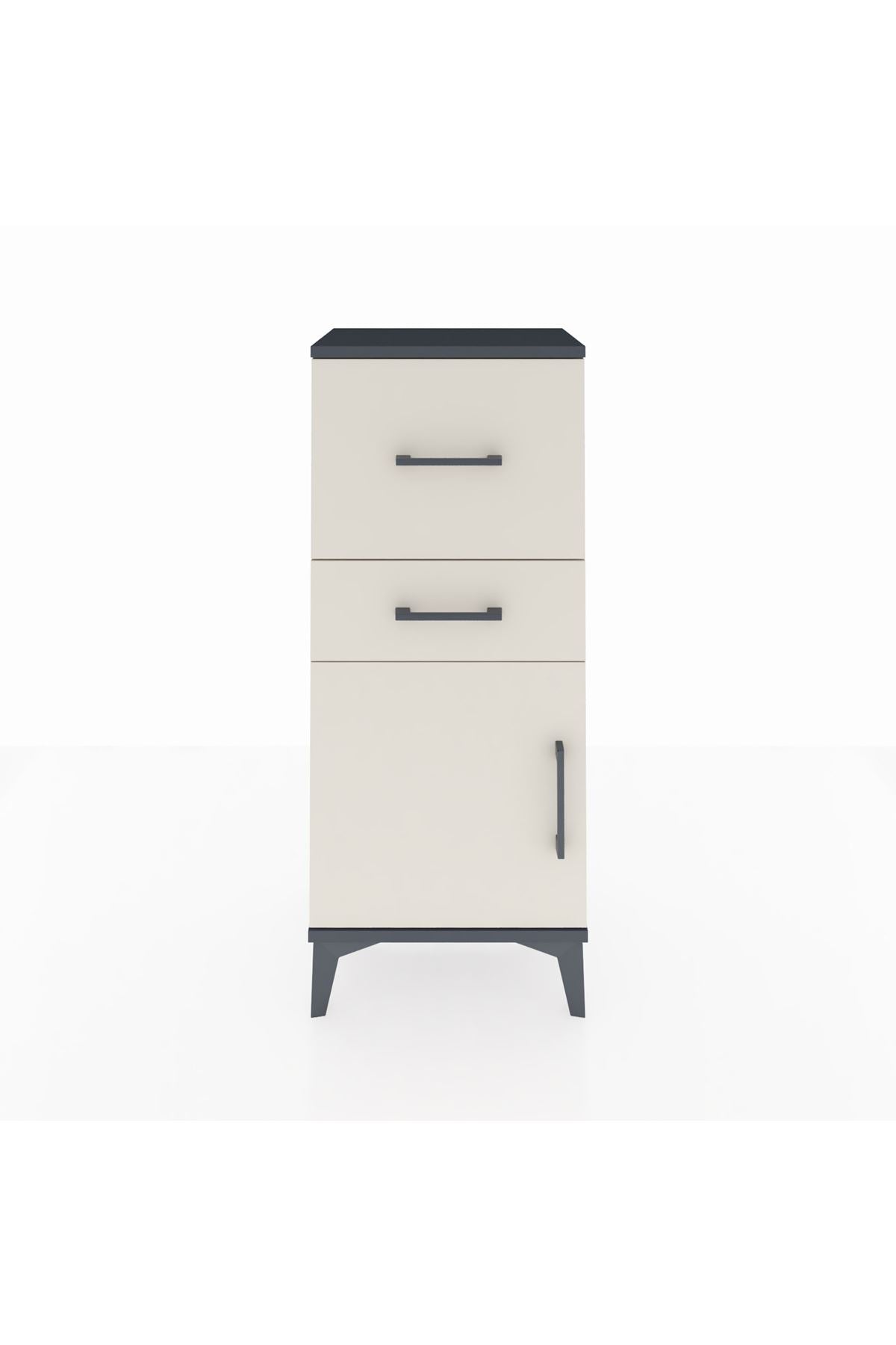 Arges Komodin Tek Raflı 2 Çekmeceli Tek Kapaklı 44x30x106 Antrasit-Aytaşı