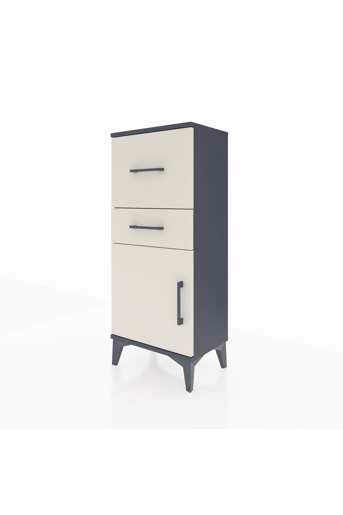 Arges Komodin Tek Raflı 2 Çekmeceli Tek Kapaklı 44x30x106 Antrasit-Aytaşı