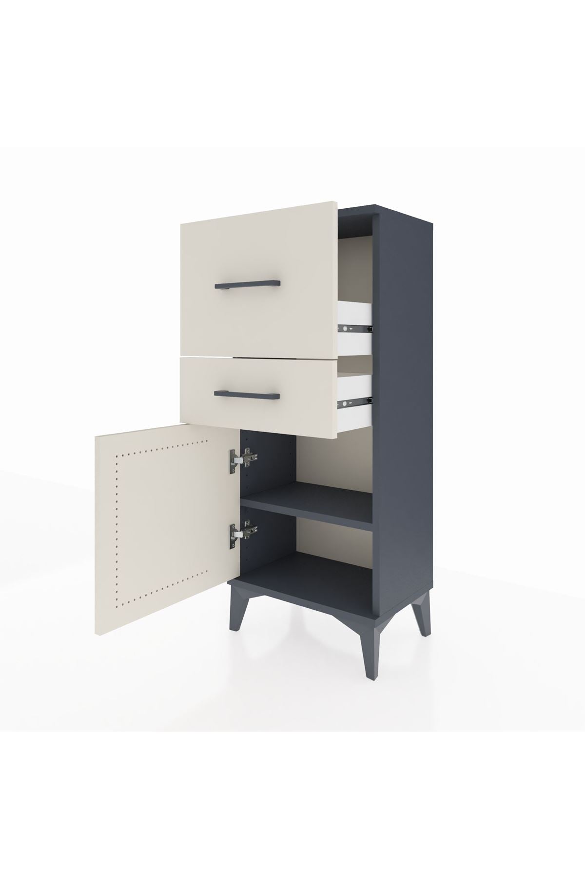 Arges Komodin Tek Raflı 2 Çekmeceli Tek Kapaklı 44x30x106 Antrasit-Aytaşı