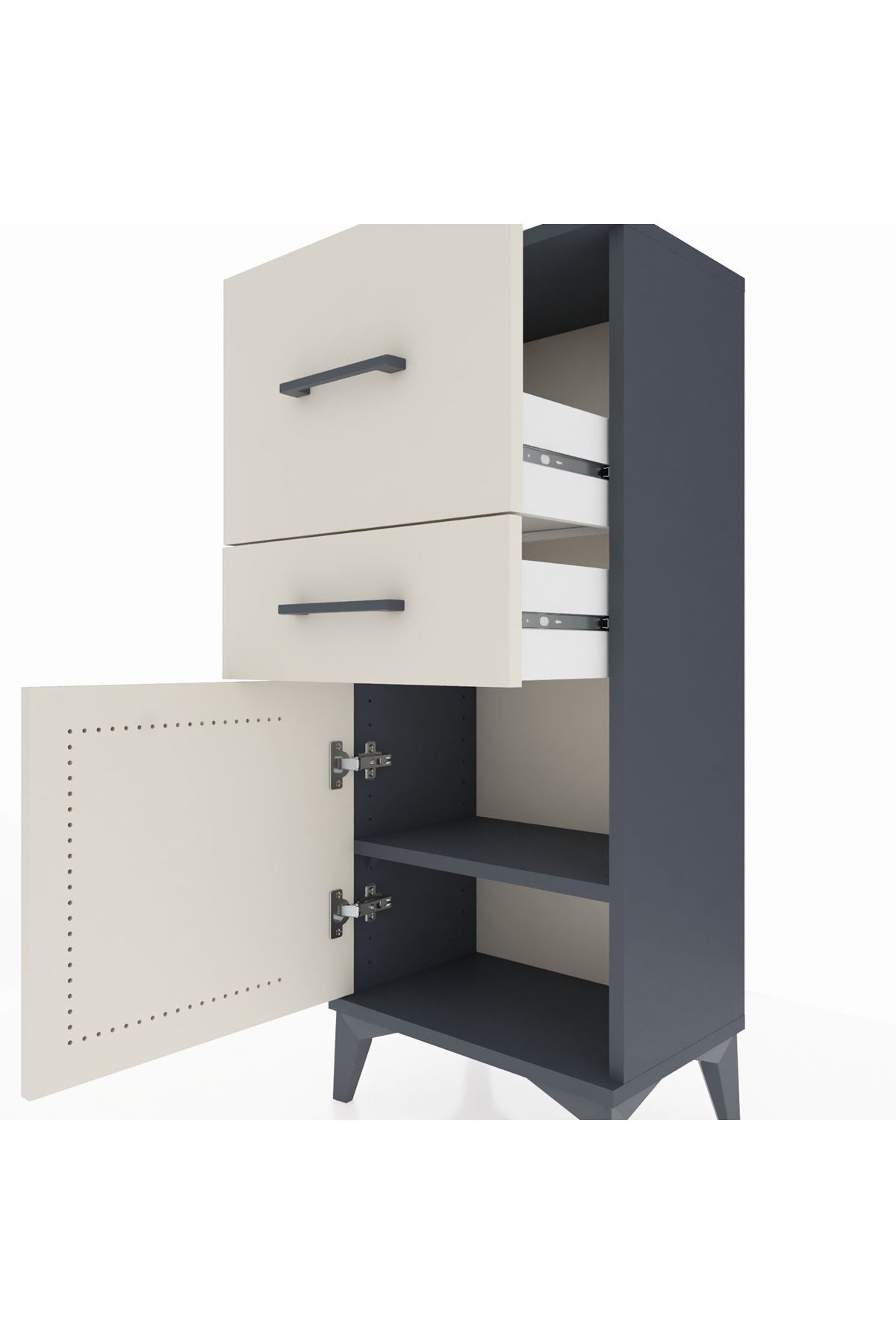 Arges Komodin Tek Raflı 2 Çekmeceli Tek Kapaklı 44x30x106 Antrasit-Aytaşı