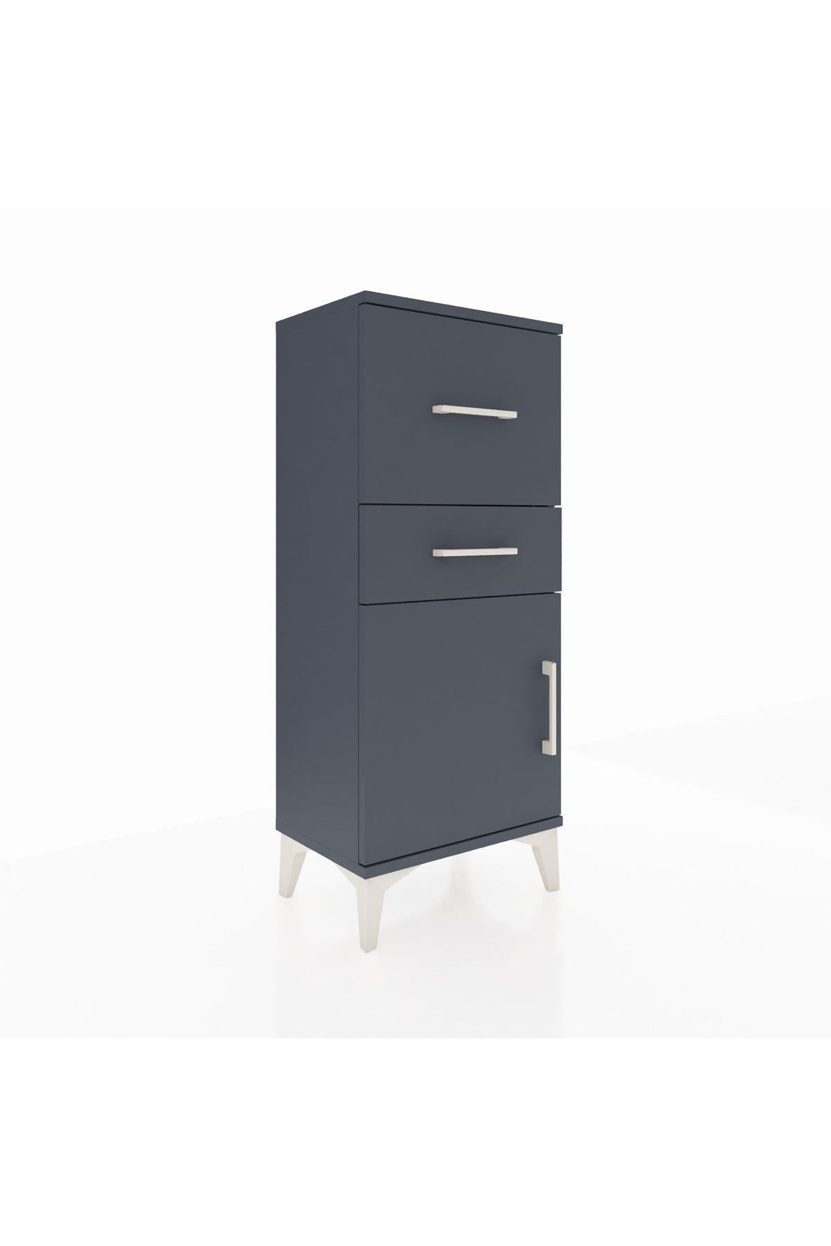 Arges Komodin Tek Raflı 2 Çekmeceli Tek Kapaklı 44x30x106 Antrasit-Antrasit