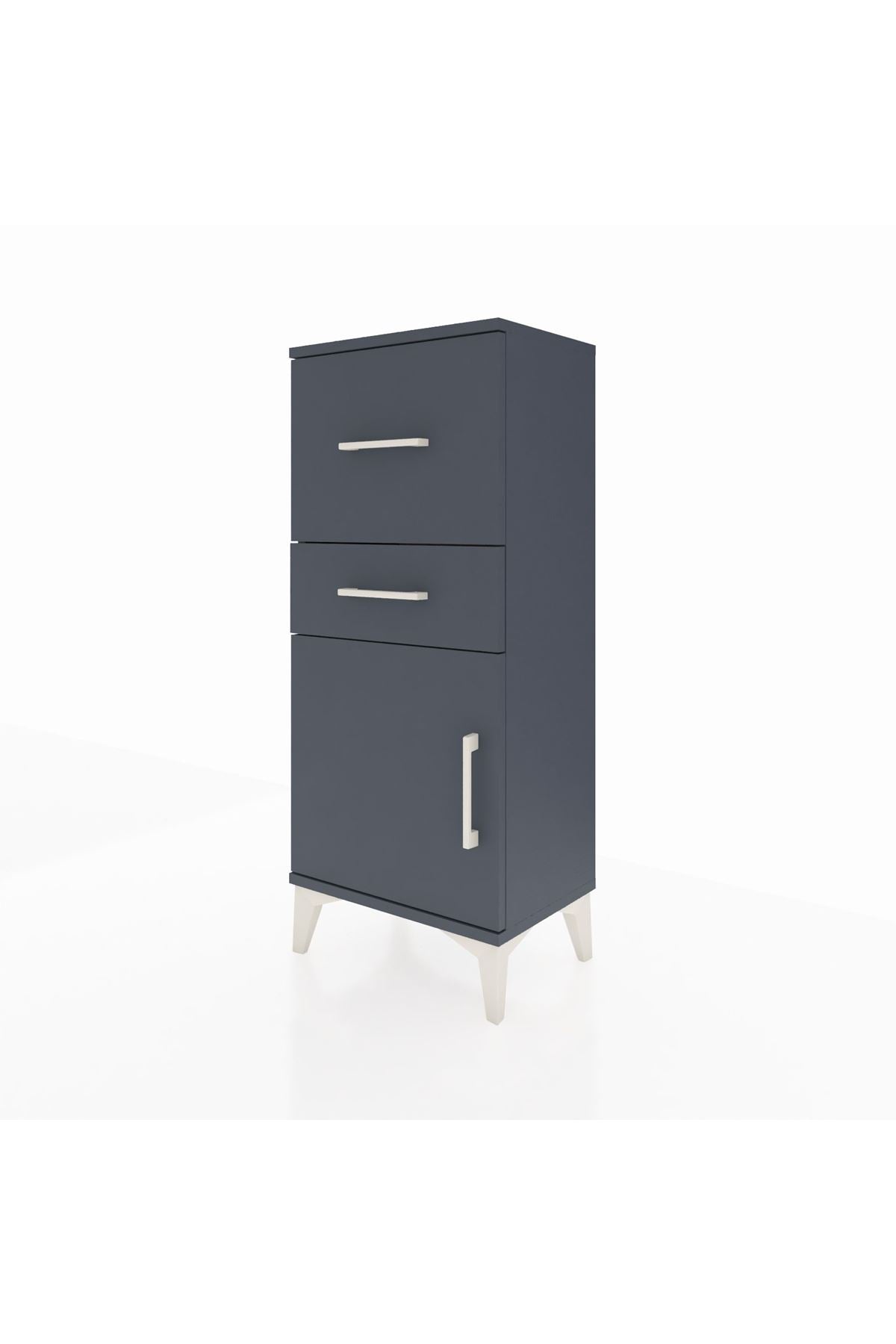 Arges Komodin Tek Raflı 2 Çekmeceli Tek Kapaklı 44x30x106 Antrasit-Antrasit