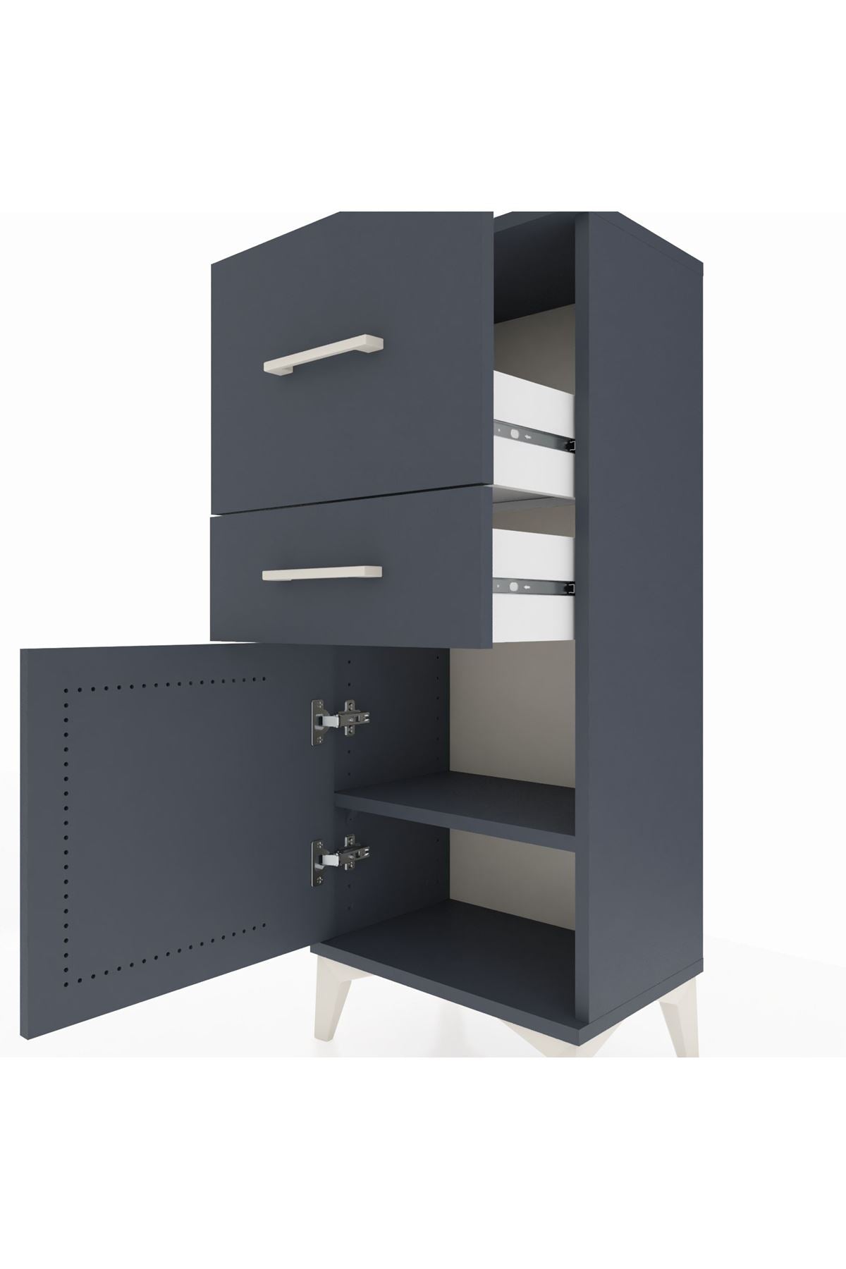 Arges Komodin Tek Raflı 2 Çekmeceli Tek Kapaklı 44x30x106 Antrasit-Antrasit