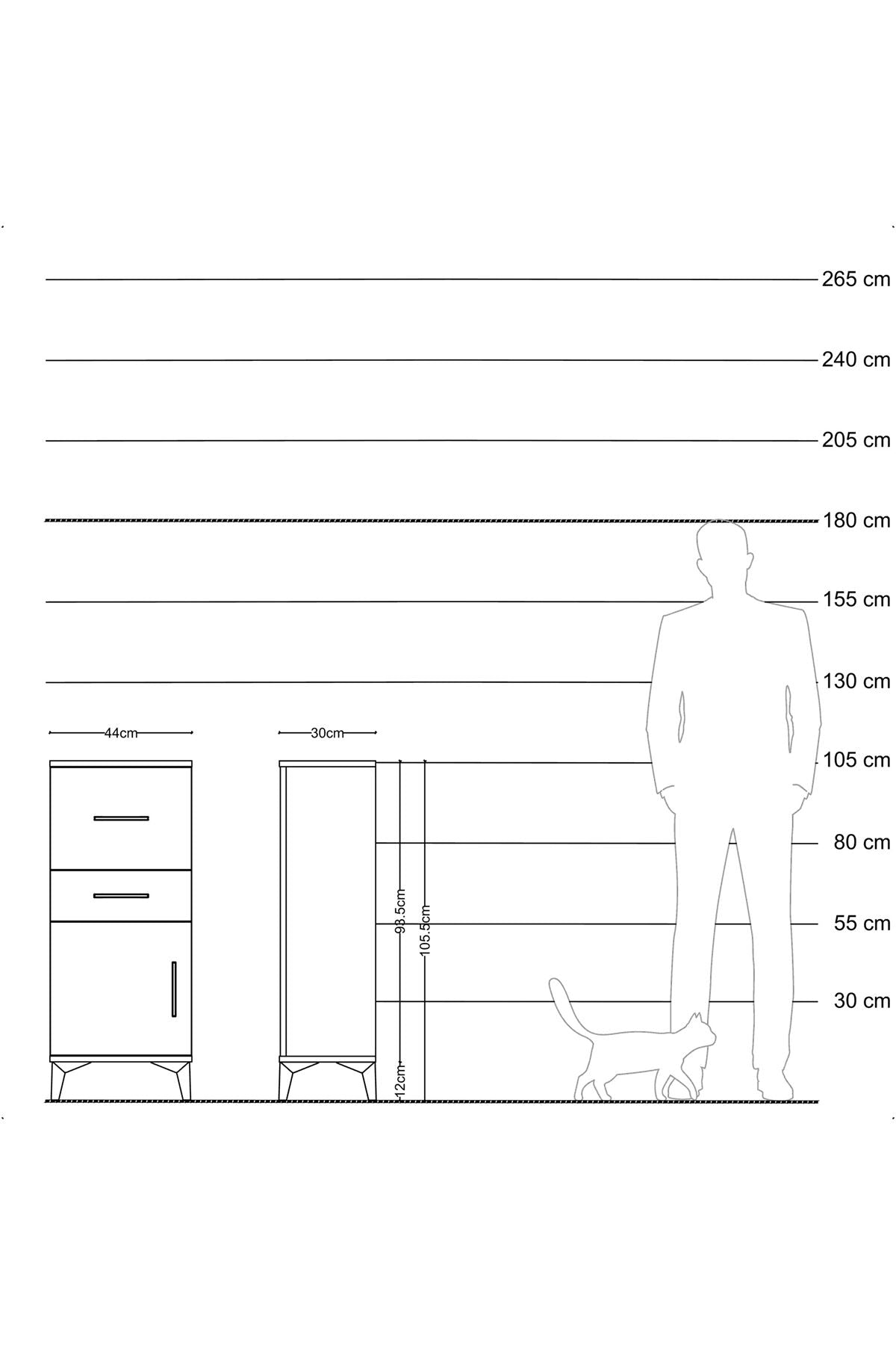 Arges Komodin Tek Raflı 2 Çekmeceli Tek Kapaklı 44x30x106 Antrasit-Antrasit
