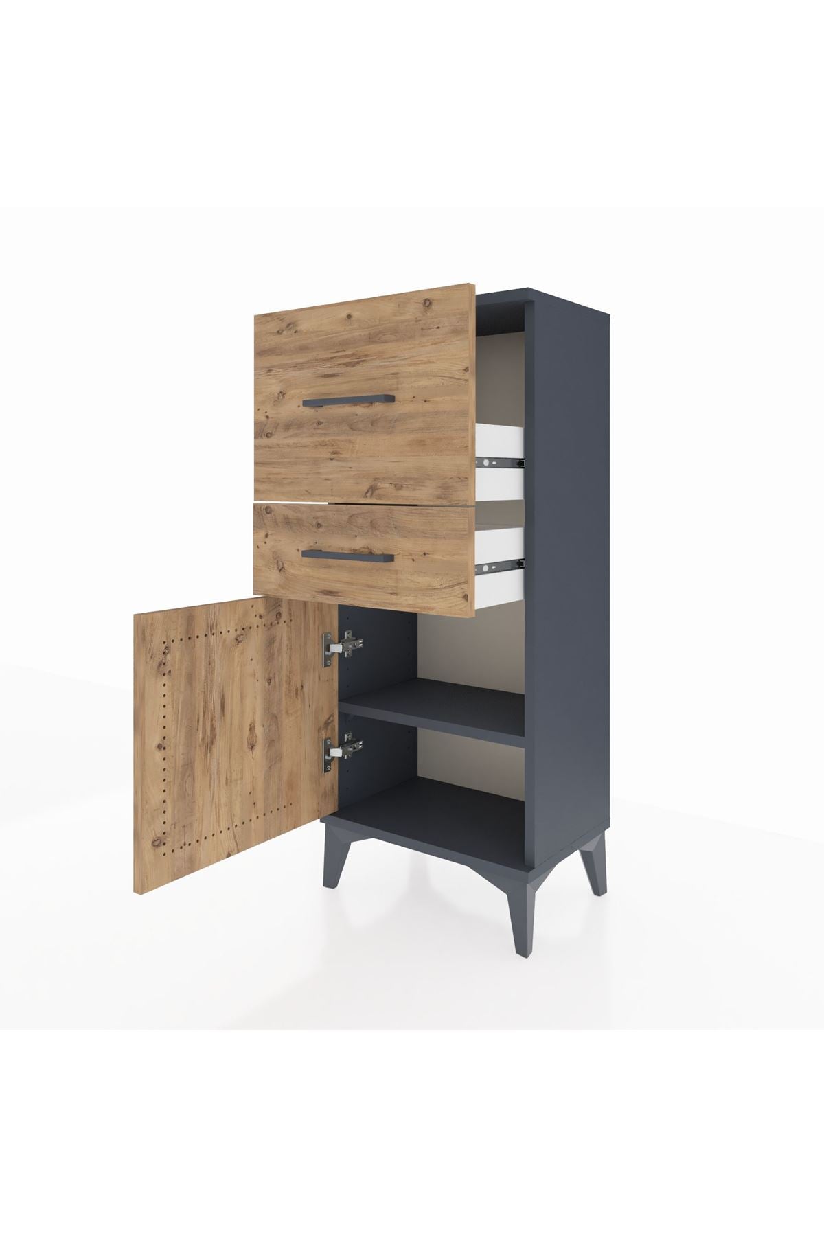 Arges Komodin Tek Raflı 2 Çekmeceli Tek Kapaklı 44x30x106 Antrasit-Çam