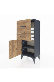 Arges Komodin Tek Raflı 2 Çekmeceli Tek Kapaklı 44x30x106 Antrasit-Çam