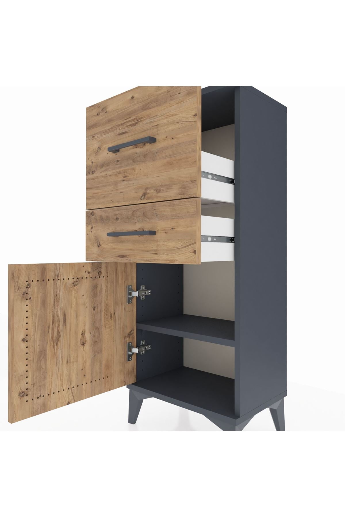 Arges Komodin Tek Raflı 2 Çekmeceli Tek Kapaklı 44x30x106 Antrasit-Çam