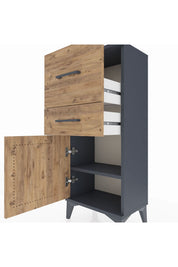 Arges Komodin Tek Raflı 2 Çekmeceli Tek Kapaklı 44x30x106 Antrasit-Çam