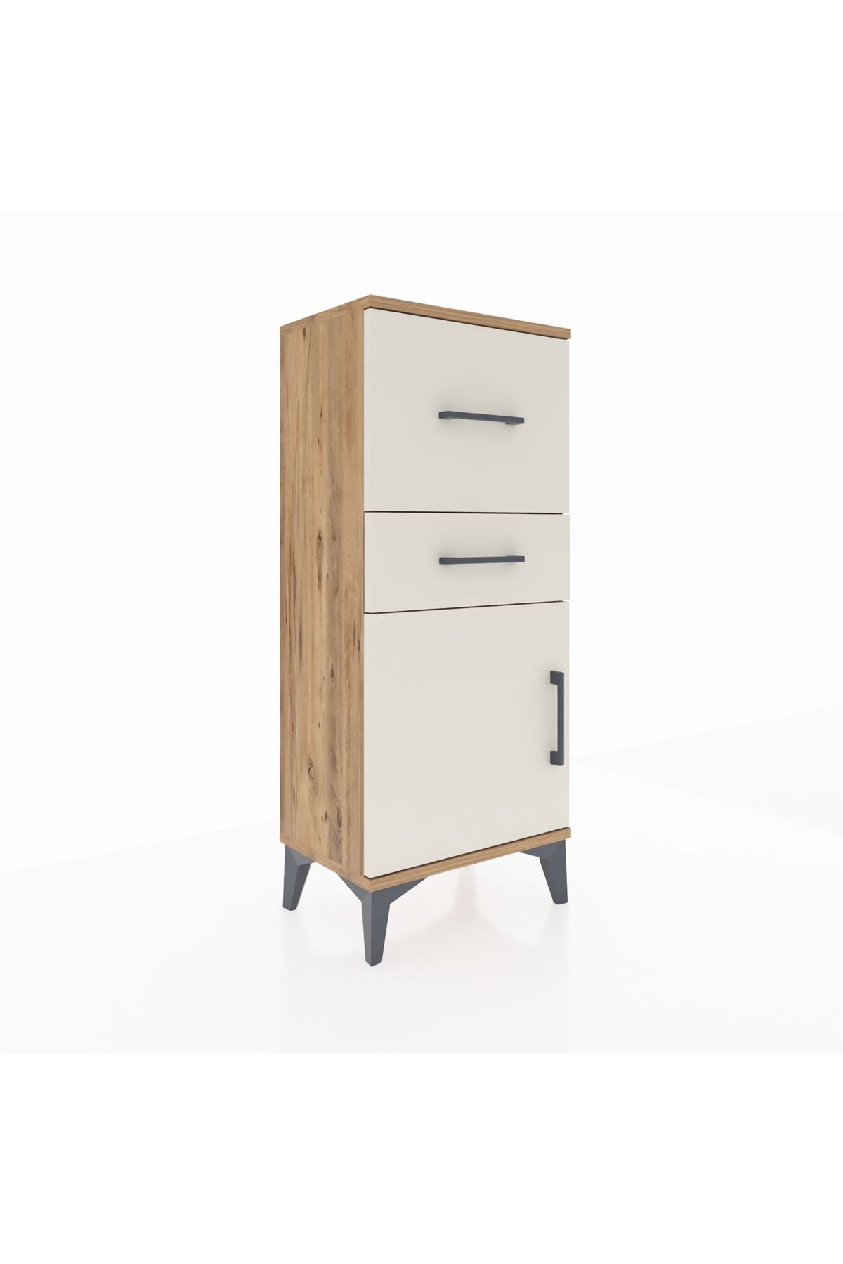 Arges Komodin Tek Raflı 2 Çekmeceli Tek Kapaklı 44x30x106 Çam-Aytaşı