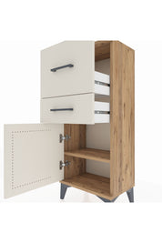 Arges Komodin Tek Raflı 2 Çekmeceli Tek Kapaklı 44x30x106 Çam-Aytaşı