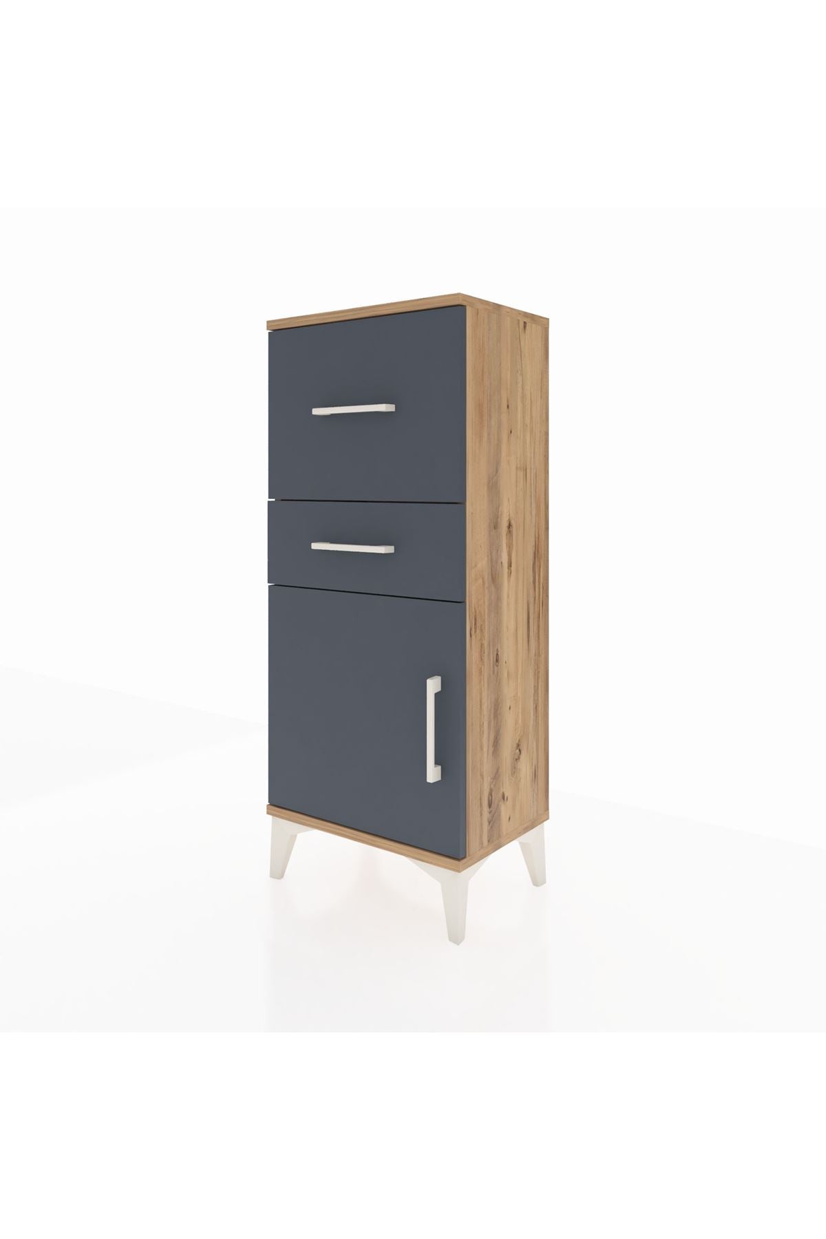 Arges Komodin Tek Raflı 2 Çekmeceli Tek Kapaklı 44x30x106 Çam-Antrasit