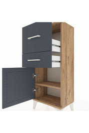 Arges Komodin Tek Raflı 2 Çekmeceli Tek Kapaklı 44x30x106 Çam-Antrasit