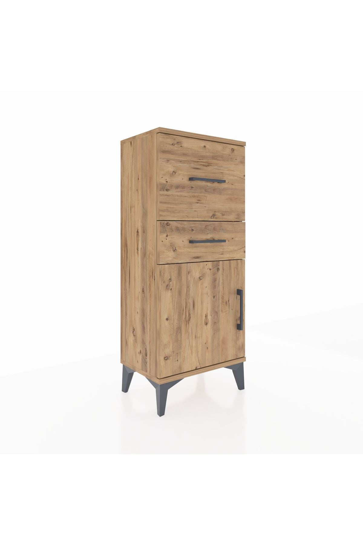 Arges Komodin Tek Raflı 2 Çekmeceli Tek Kapaklı 44x30x106 Çam-Çam