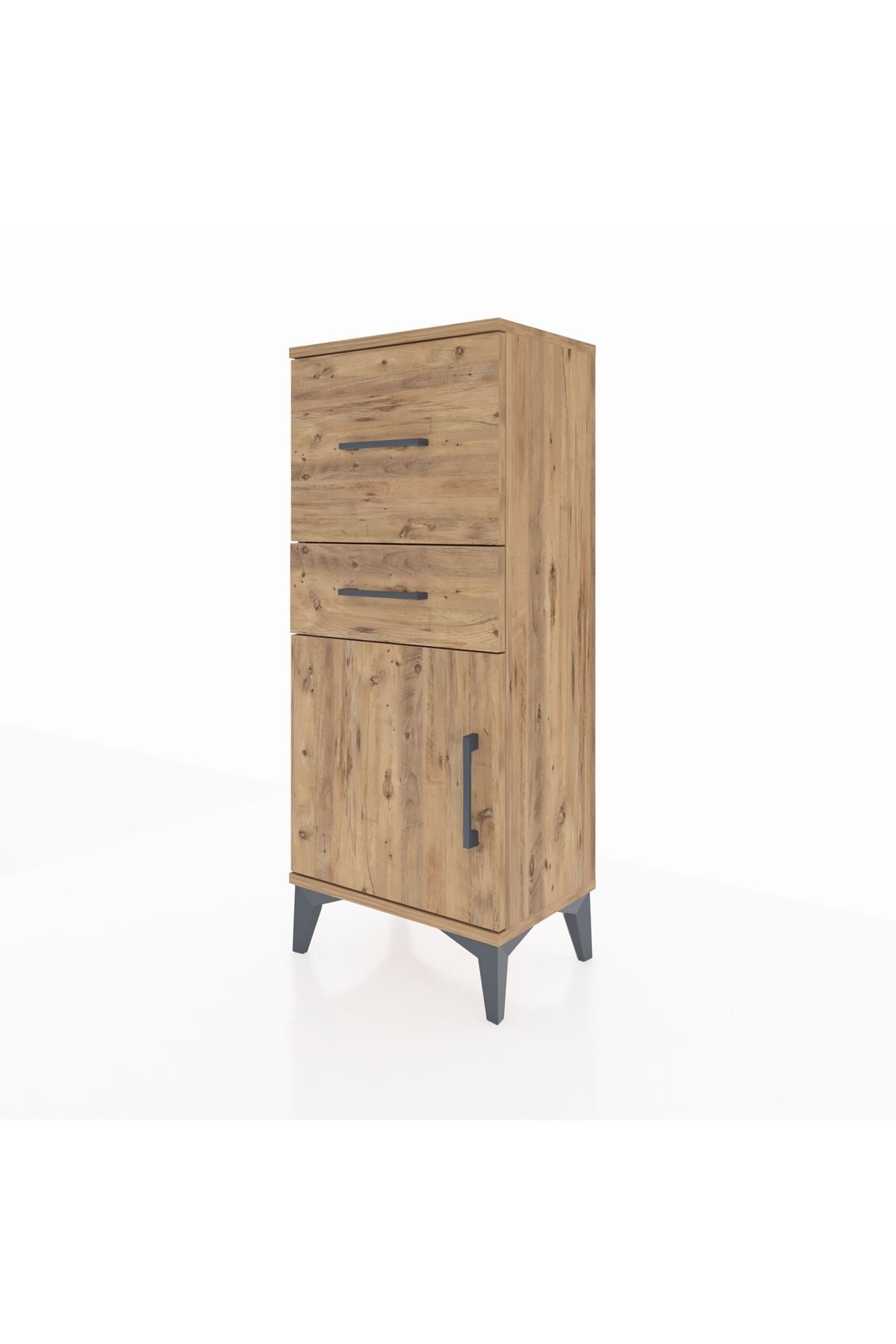 Arges Komodin Tek Raflı 2 Çekmeceli Tek Kapaklı 44x30x106 Çam-Çam