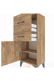 Arges Komodin Tek Raflı 2 Çekmeceli Tek Kapaklı 44x30x106 Çam-Çam