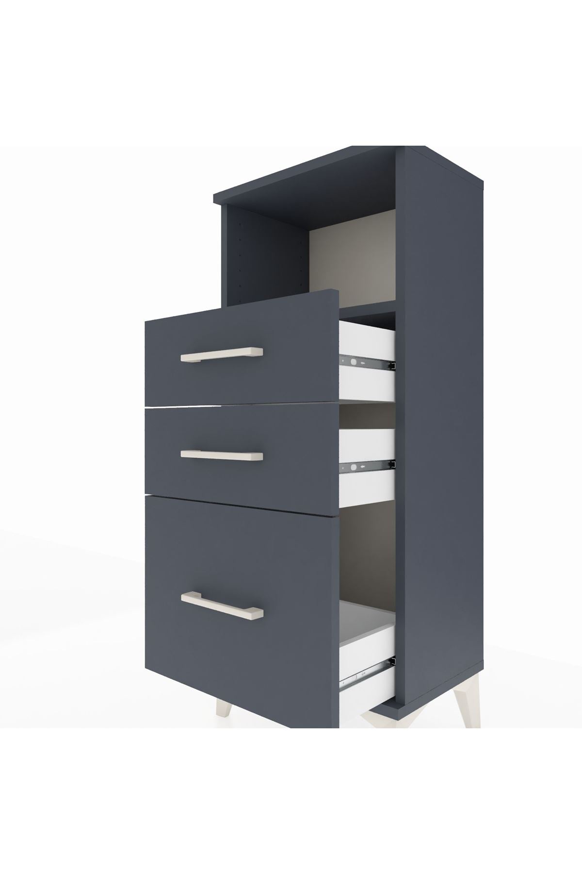 Arges Komodin Tek Raflı 3 Çekmeceli 44x30x106 Antrasit-Antrasit
