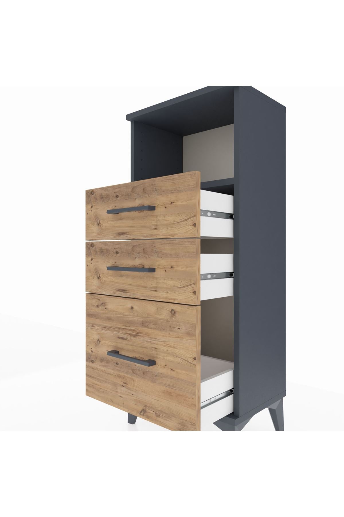 Arges Komodin Tek Raflı 3 Çekmeceli 44x30x106 Antrasit-Çam