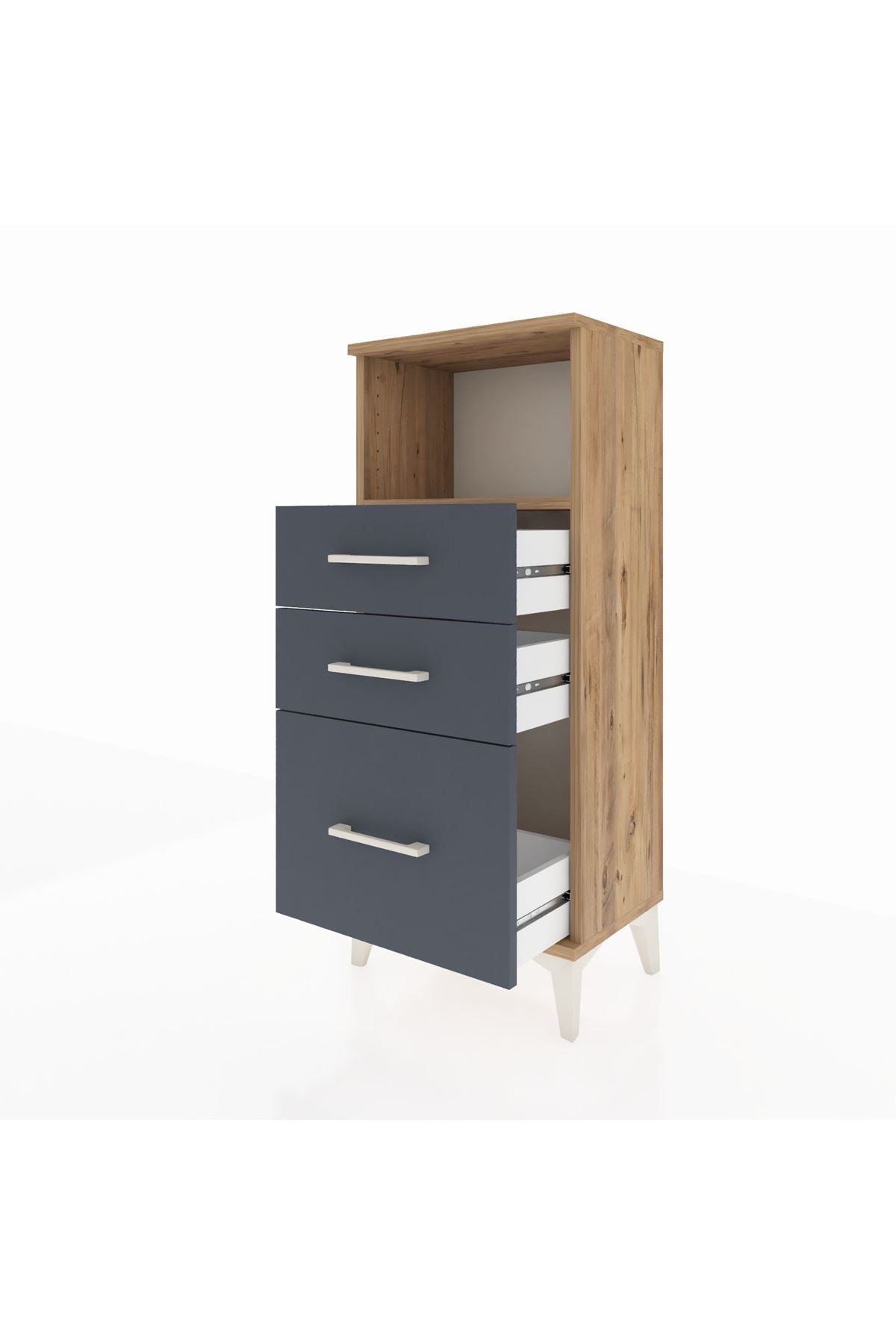 Arges Komodin Tek Raflı 3 Çekmeceli 44x30x106 Çam-Antrasit