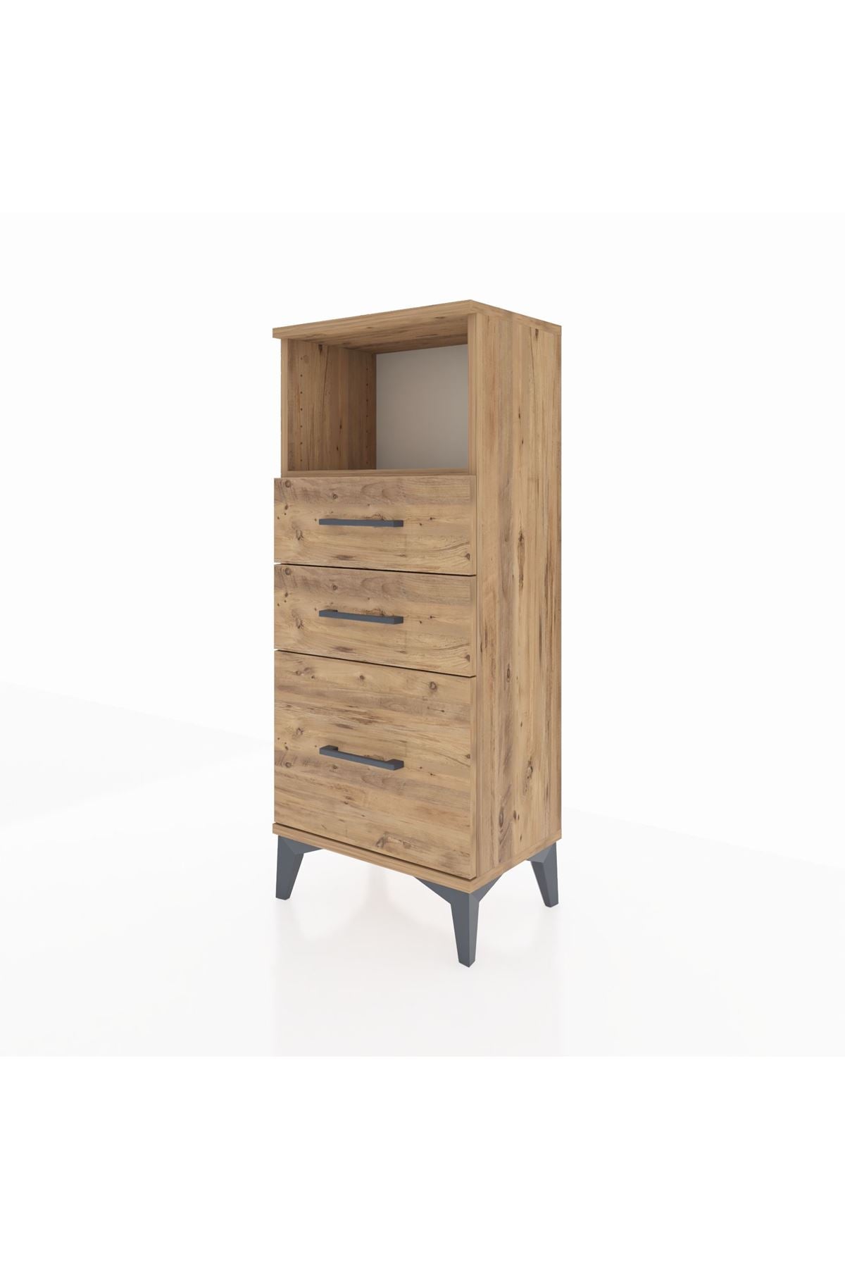Arges Komodin Tek Raflı 3 Çekmeceli 44x30x106 Çam-Çam