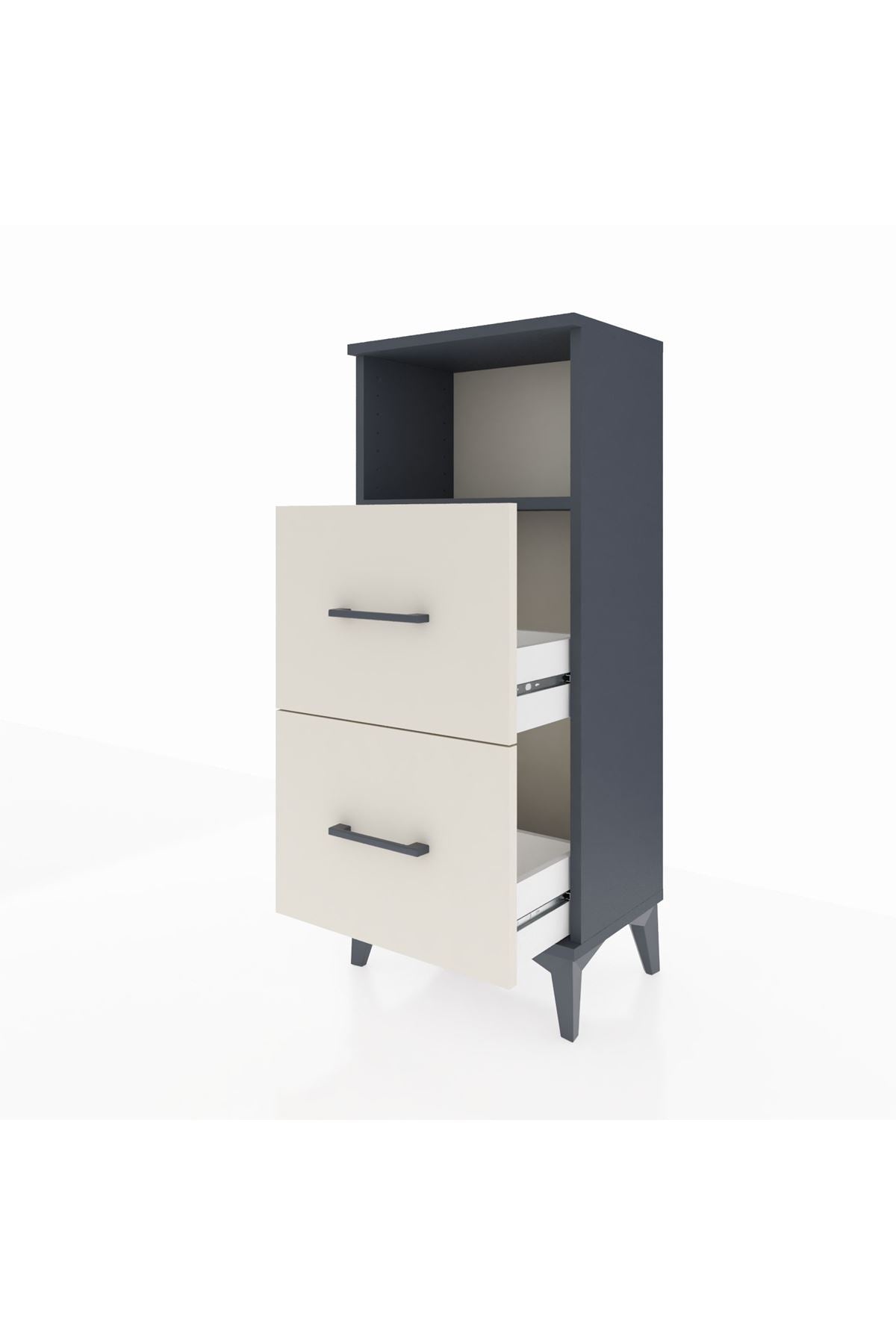 Arges Komodin Tek Raflı 2 Çekmeceli 44x30x106 Antrasit-Aytaşı