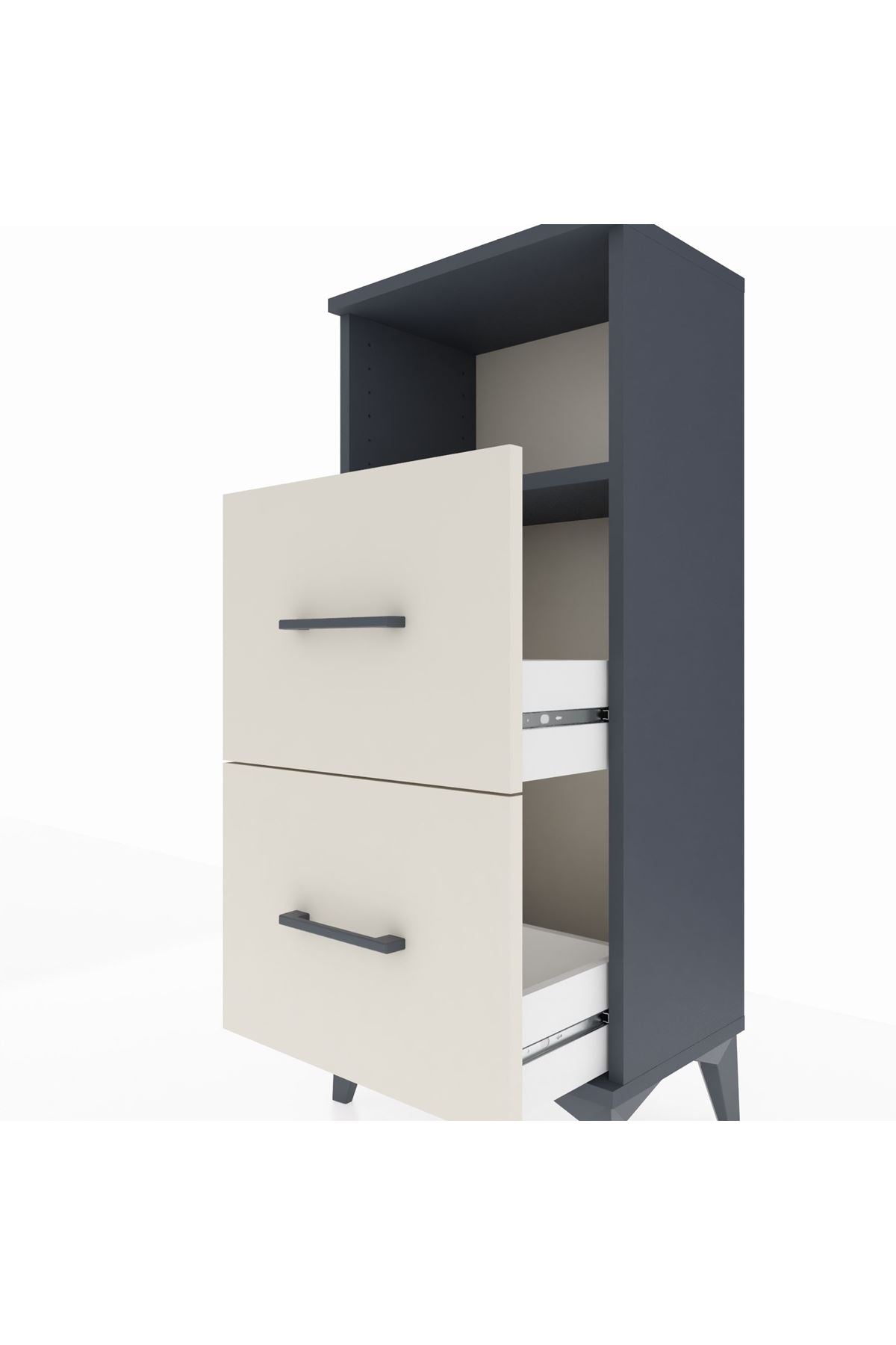 Arges Komodin Tek Raflı 2 Çekmeceli 44x30x106 Antrasit-Aytaşı