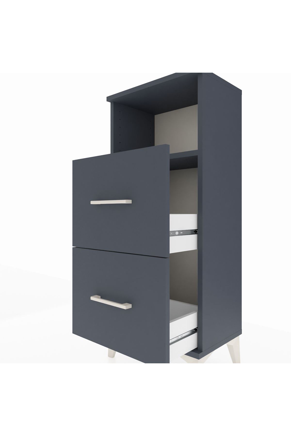 Arges Komodin Tek Raflı 2 Çekmeceli 44x30x106 Antrasit-Antrasit