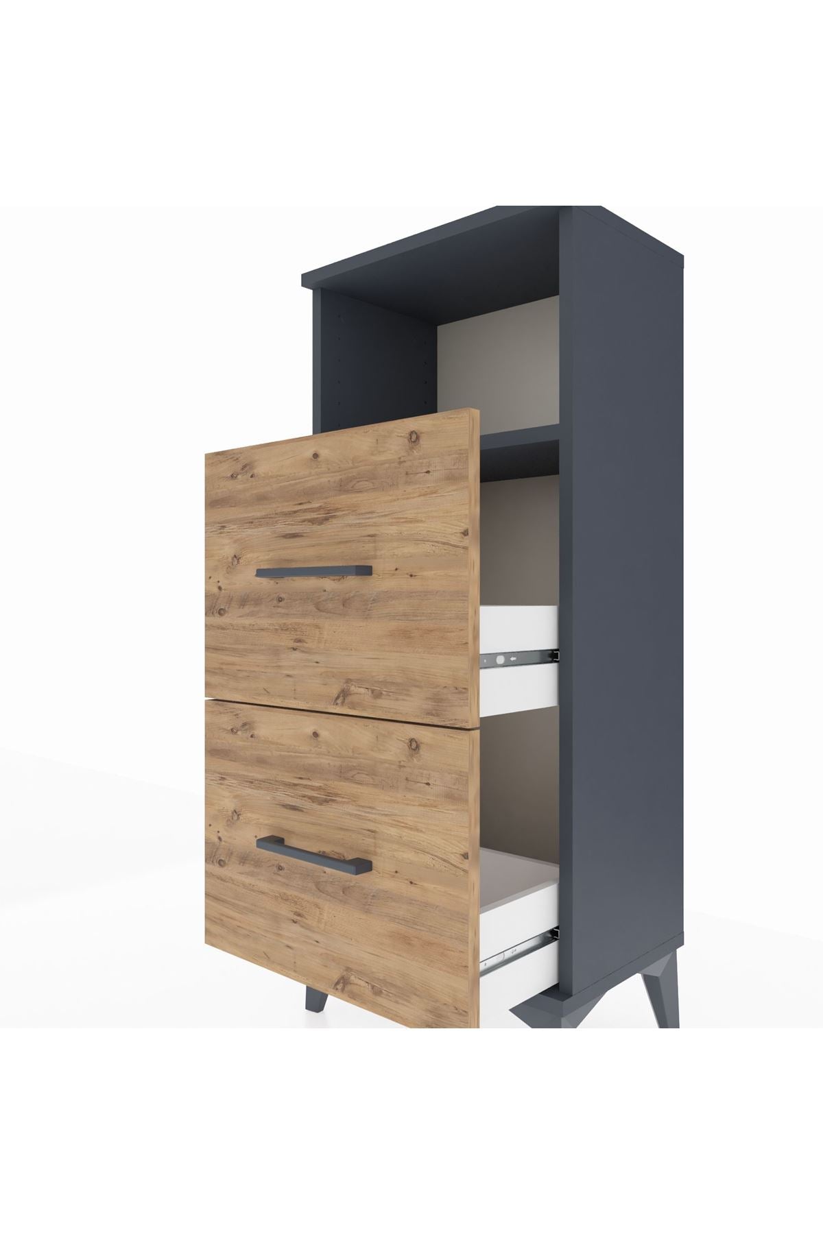 Arges Komodin Tek Raflı 2 Çekmeceli 44x30x106 Antrasit-Çam