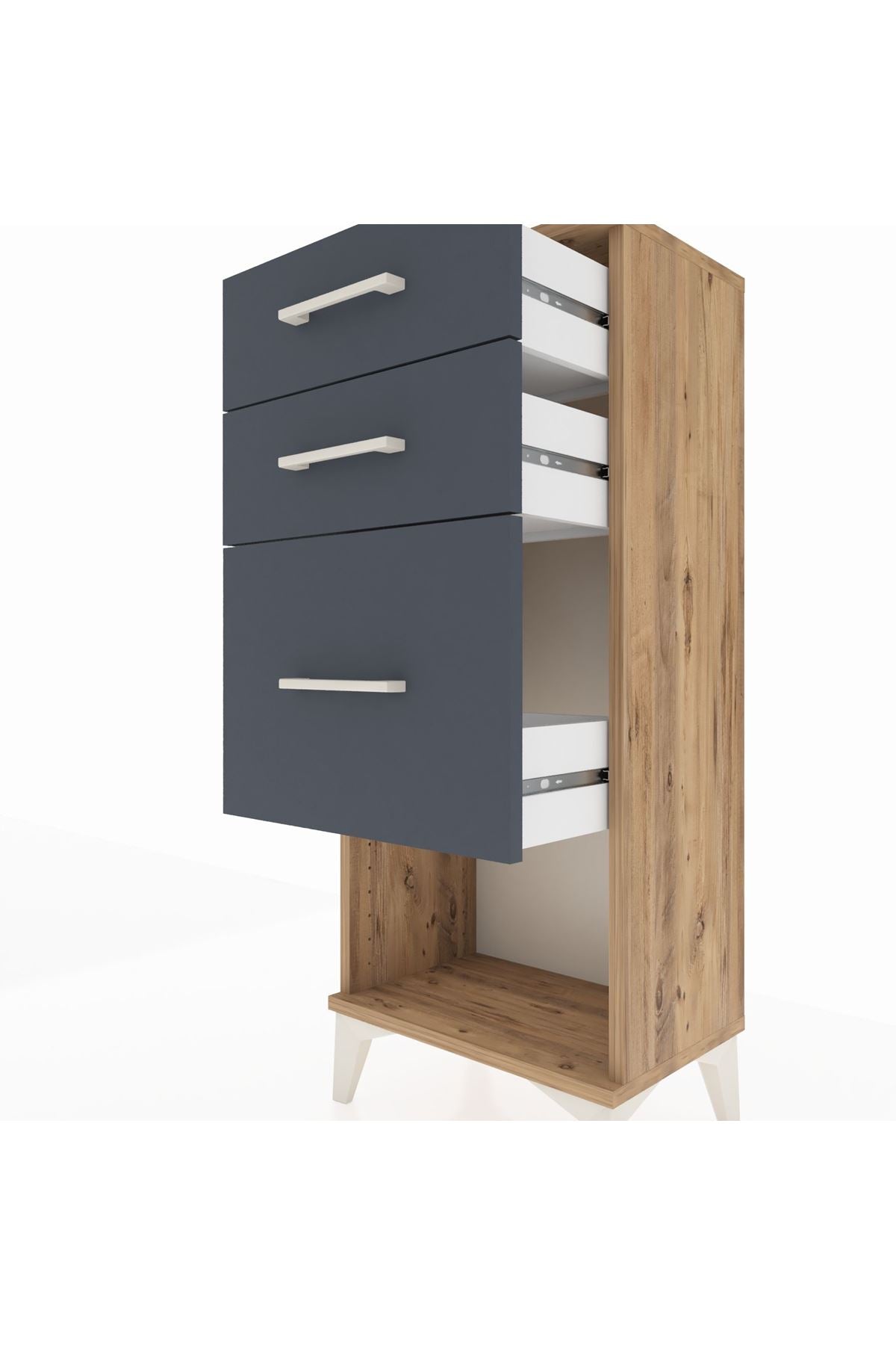 Arges Komodin 3 Çekmeceli 44x30x106 Çam-Antrasit