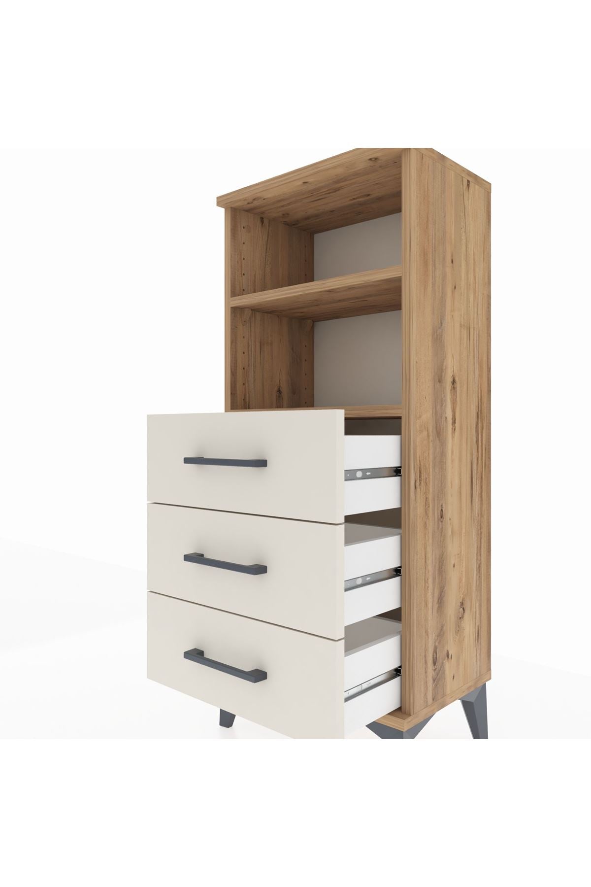 Arges Komodin 2 Raflı 3 Çekmeceli 44x30x106 Çam-Aytaşı