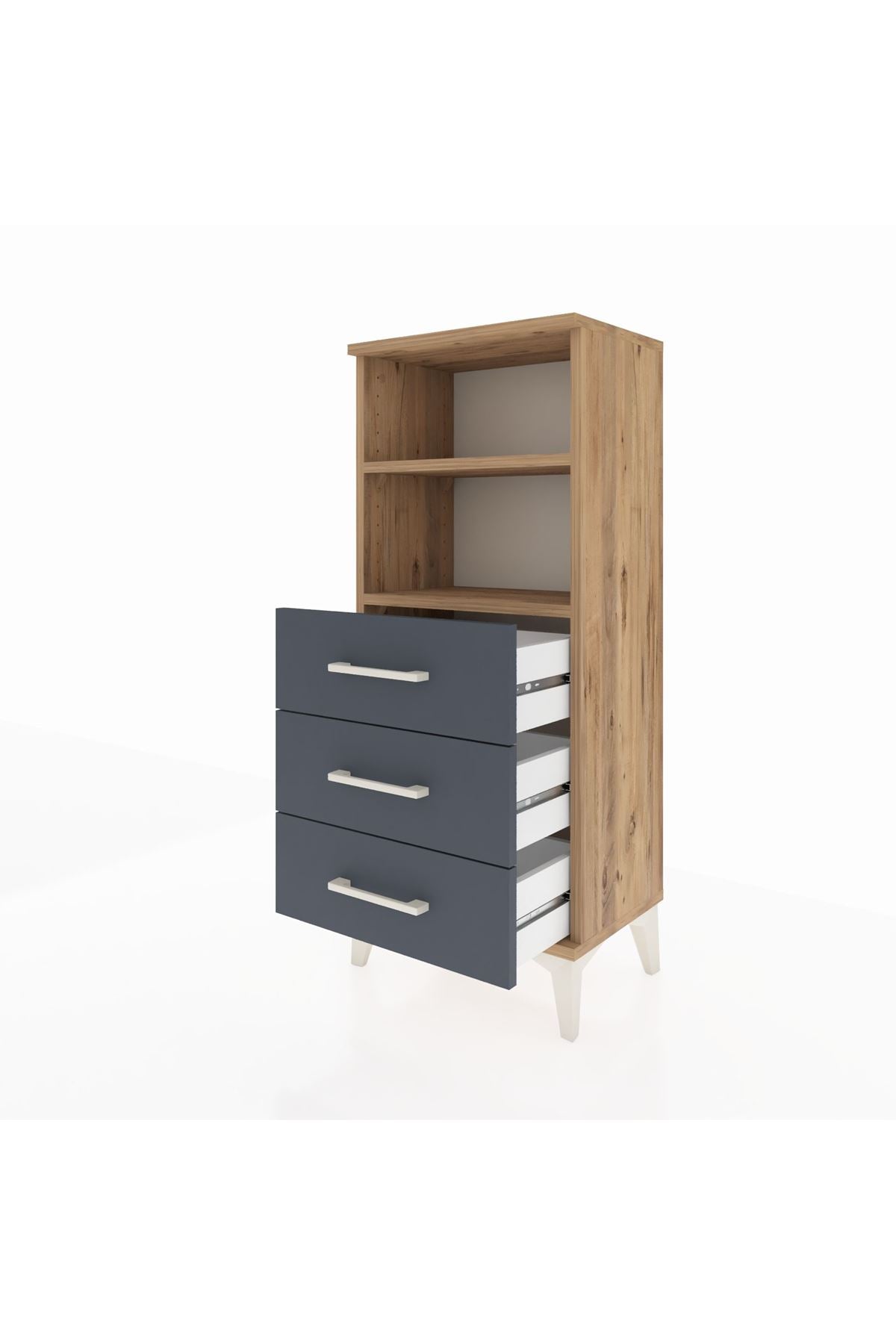 Arges Komodin 2 Raflı 3 Çekmeceli 44x30x106 Çam-Antrasit