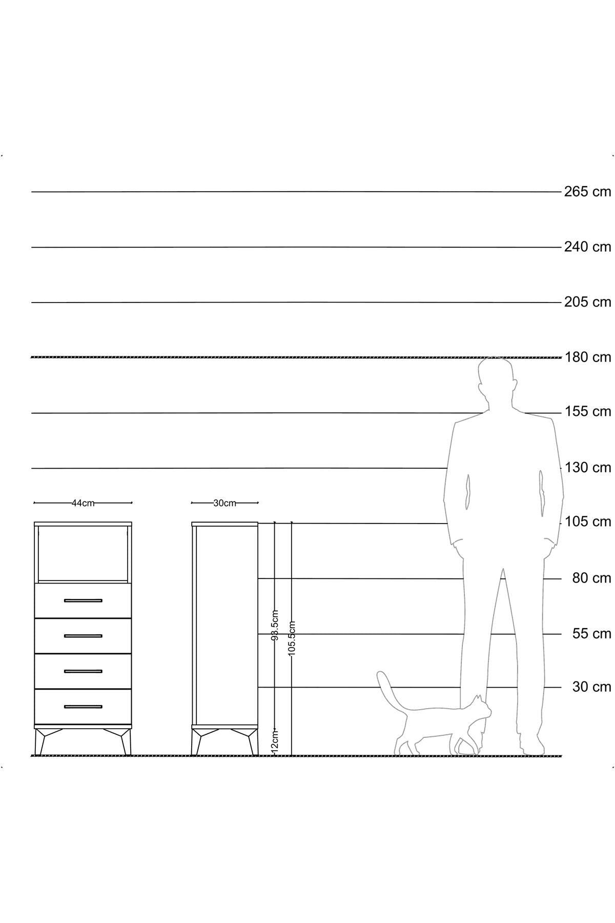 Arges Komodin Tek Raflı 4 Çekmeceli 44x30x106 Aytaşı-Antrasit