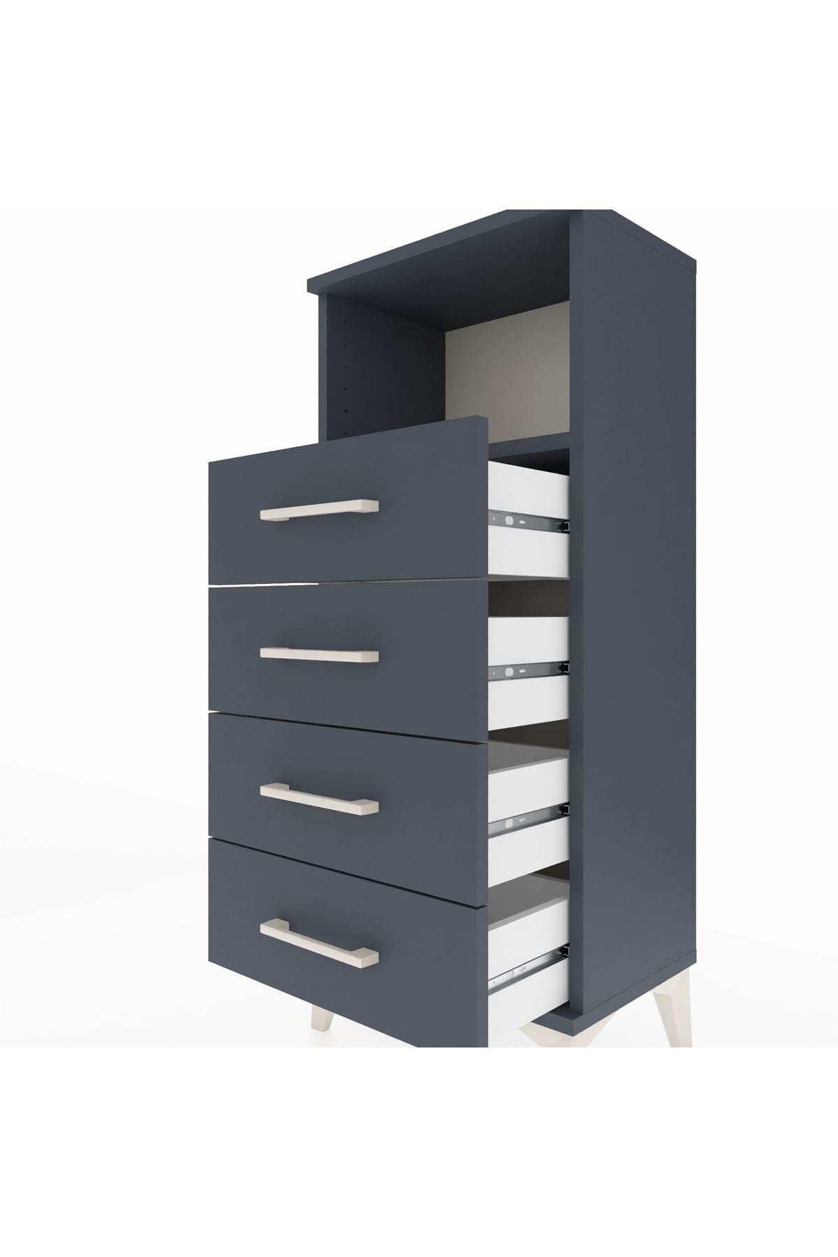 Arges Komodin Tek Raflı 4 Çekmeceli 44x30x106 Antrasit-Antrasit
