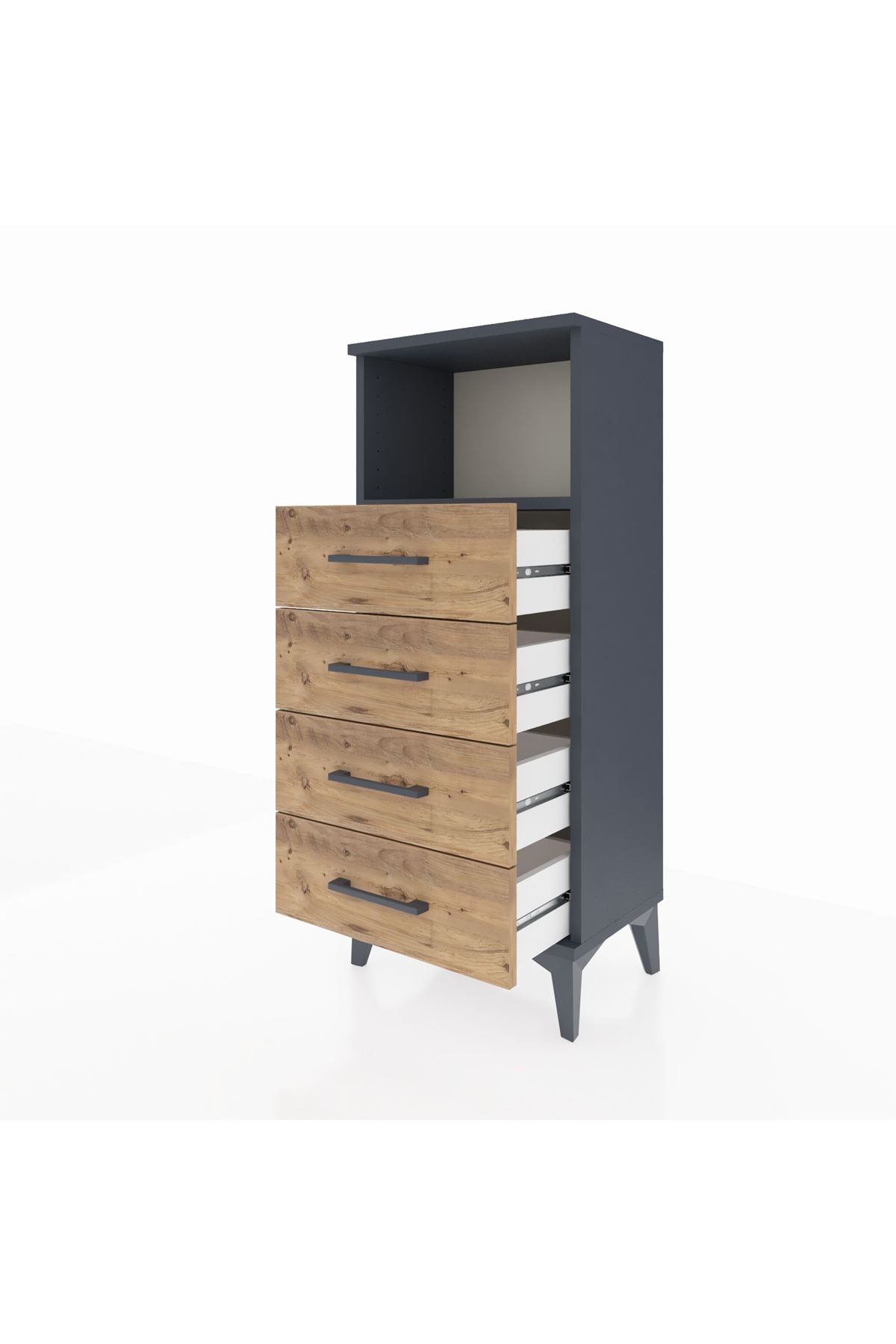 Arges Komodin Tek Raflı 4 Çekmeceli 44x30x106 Antrasit-Çam