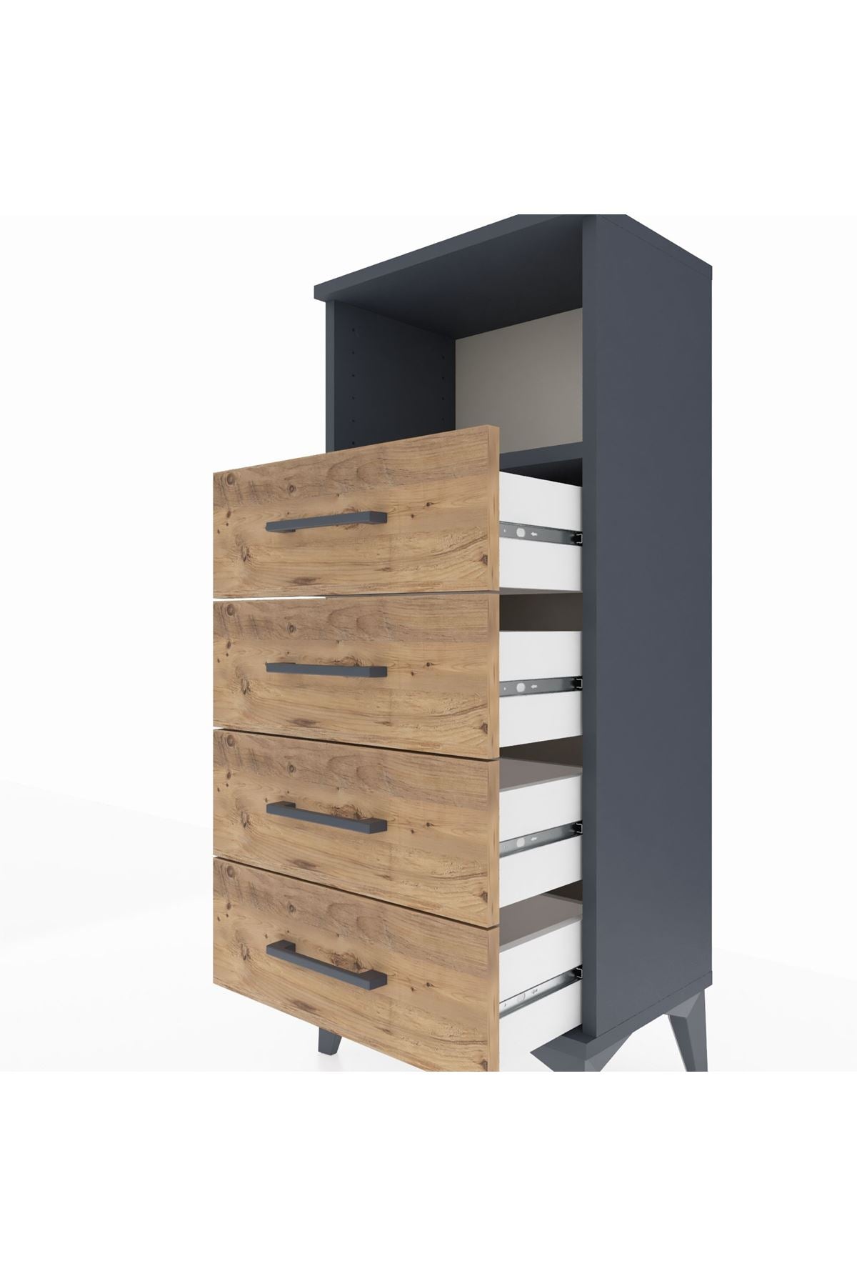 Arges Komodin Tek Raflı 4 Çekmeceli 44x30x106 Antrasit-Çam
