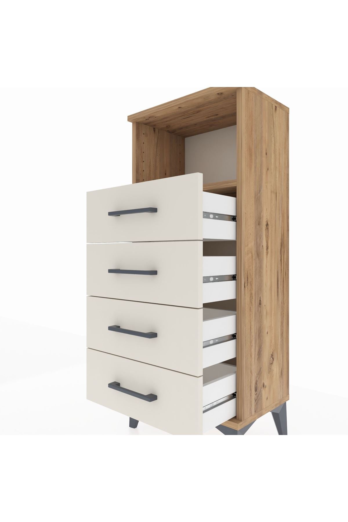 Arges Komodin Tek Raflı 4 Çekmeceli 44x30x106 Çam-Aytaşı