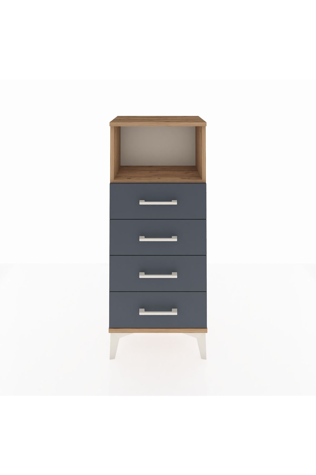 Arges Komodin Tek Raflı 4 Çekmeceli 44x30x106 Çam-Antrasit