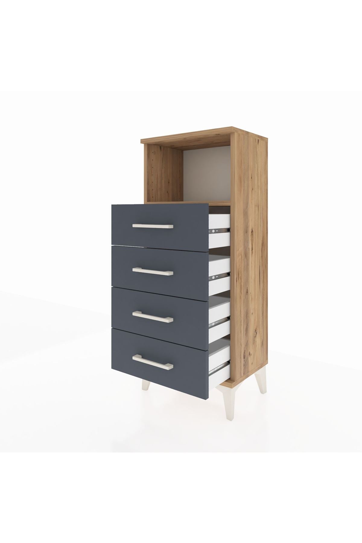 Arges Komodin Tek Raflı 4 Çekmeceli 44x30x106 Çam-Antrasit